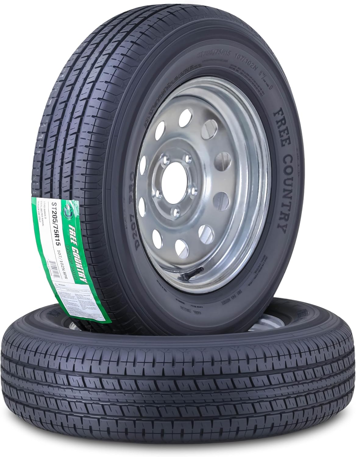Free Country Trailer Tire Wheel Assembly ST205/75R15 8-Ply D 107N 5 Lug on 4.5" PCD Galvanized Mod Rim,SET 2