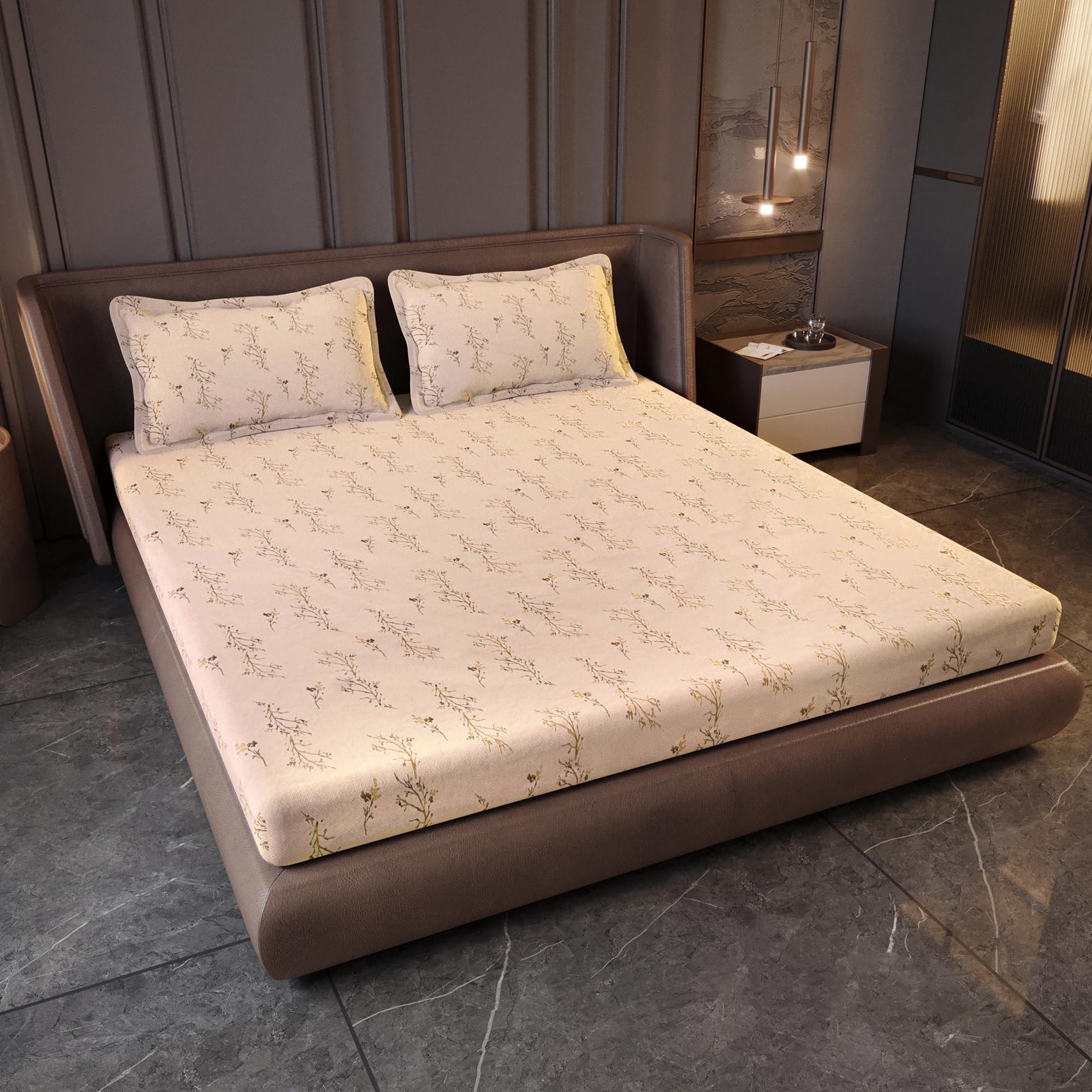 Divine Casa 210 TC Cotton King Bedsheet, Coral Sands, 275x275cm