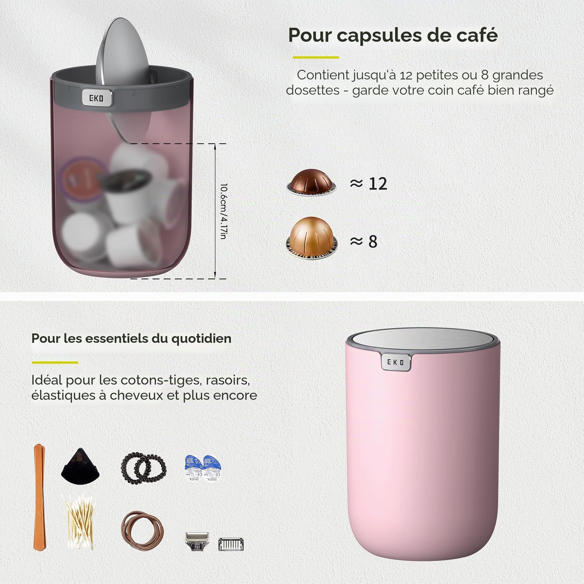 EKO Mini poubelle de bureau ronde avec couvercle basculant - 1,2 l Petite poubelle de table pour bureau, maison, voiture (rose)