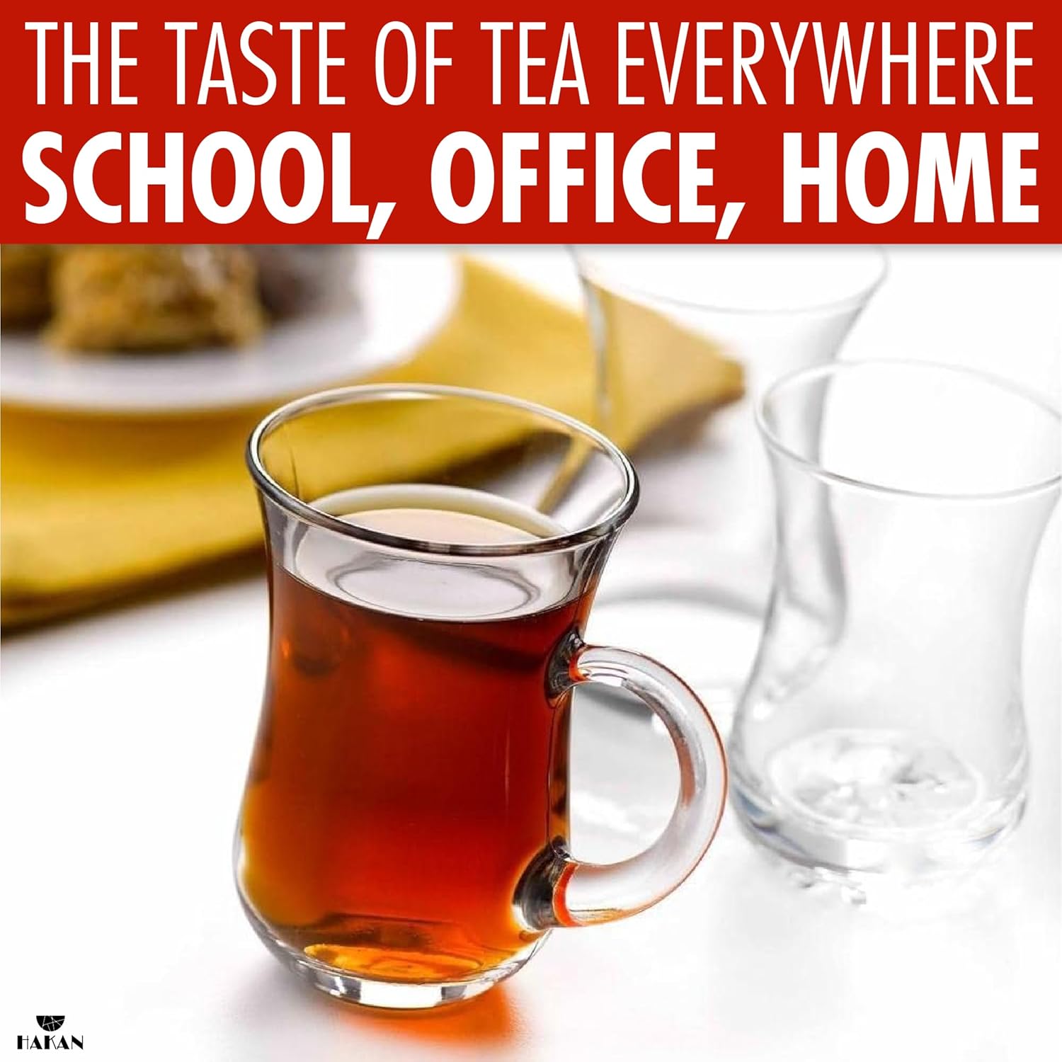 Hakan Istanbul 4.9 oz, 6 Pcs, Turkish Tea Glasses with Handles, Small Glass Tea Cups, Turkish Clear Teacup Set, Modern Tea Glasses, Drinkware for Hot and Cold Beverages with Special Box