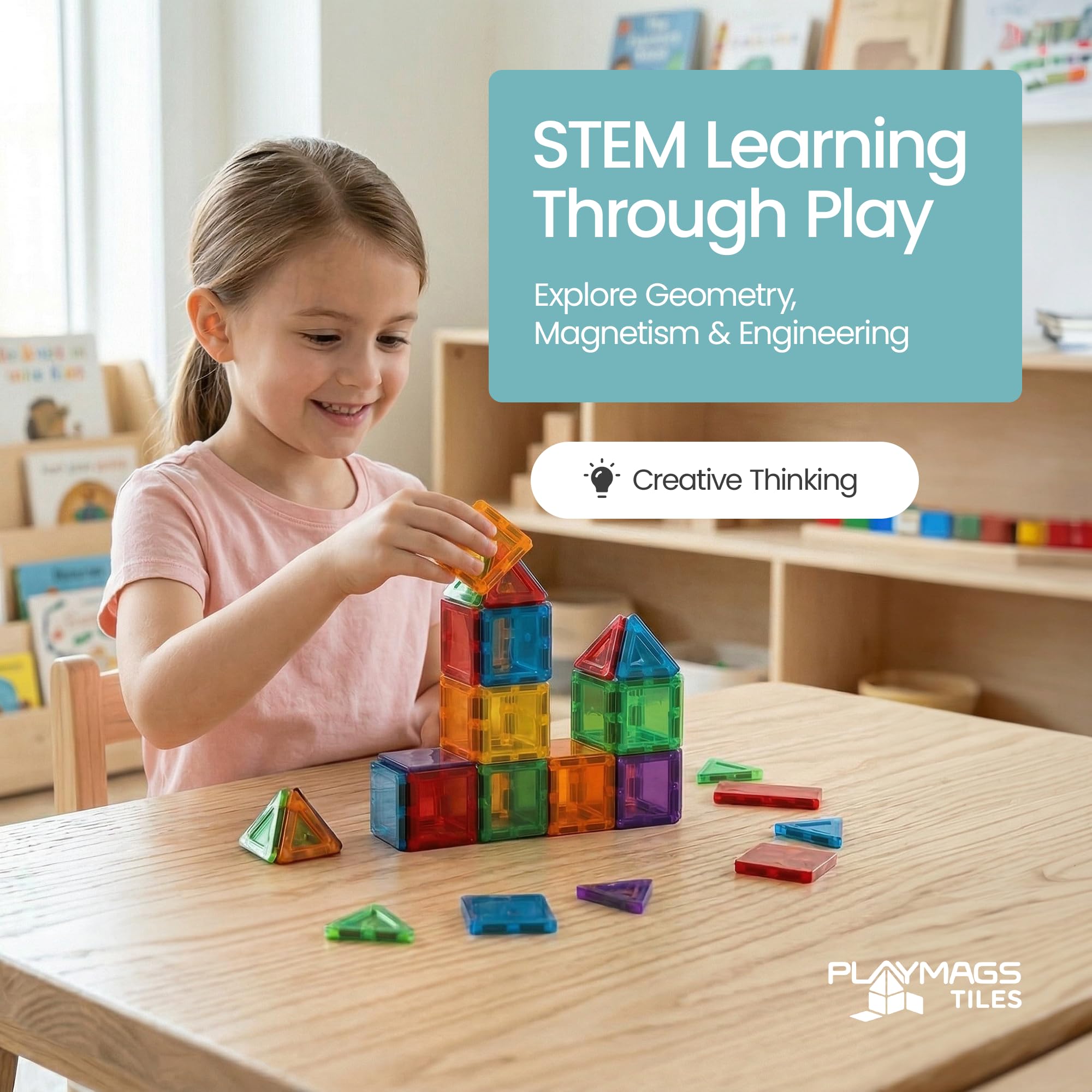Playmags Set 100 Mini Tessere Magnetiche per Bambini | Blocchi Magnetici da Viaggio | Giocattoli Educativi Sensoriali STEM | Costruzioni Portatili | Regalo per Bambini 3+ Anni