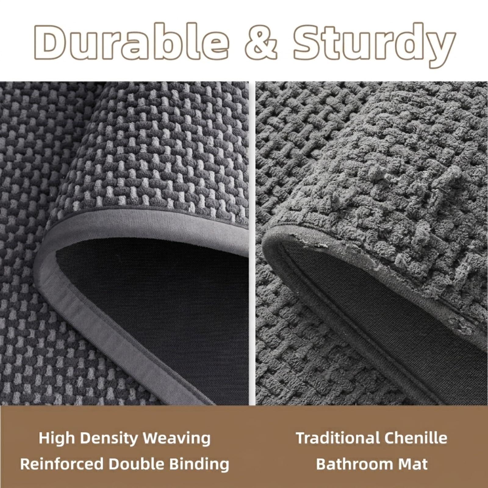 PADOOR - Tapete de baño de felpilla superabsorbente, con parte trasera de goma, antideslizante, lavable a máquina, parte delantera de la bañera, ducha, lavabo, 61 x 91 cm, gris y gris oscuro