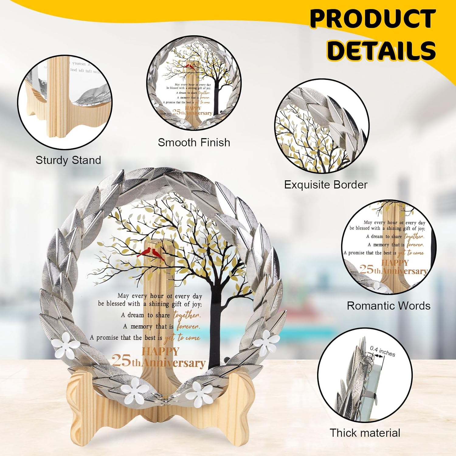 25th Anniversary Wedding Gifts Crystal Plate with Gold Leaf Wreath - 25 Years Anniversary Wedding Unique Gifts Ideas for Parents Couple - Cardinal Style