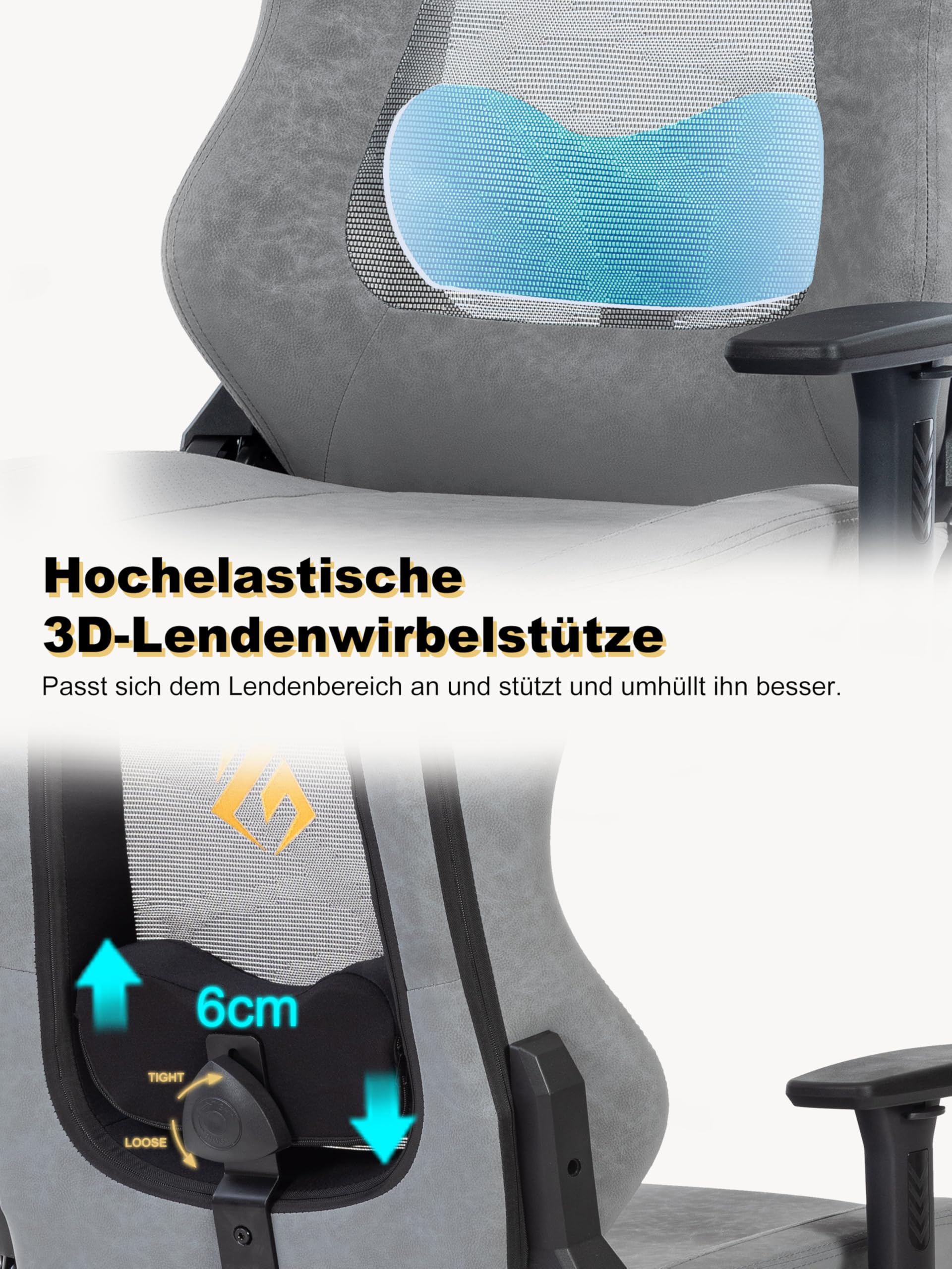 Symino Silla de Gamer Ergonómica, Silla Gaming con Soporte Lumbar Reposapiés, Silla de Oficina Ajustable y Giratoria Capacidad de Carga 150kg