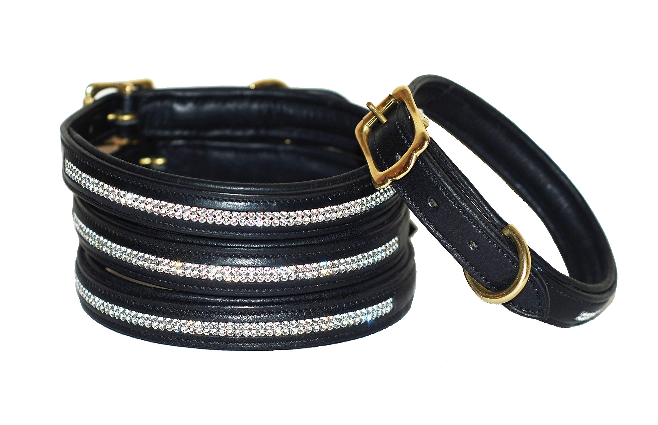 Collier chien cuir cristaux Swarovski de luxe rembourré