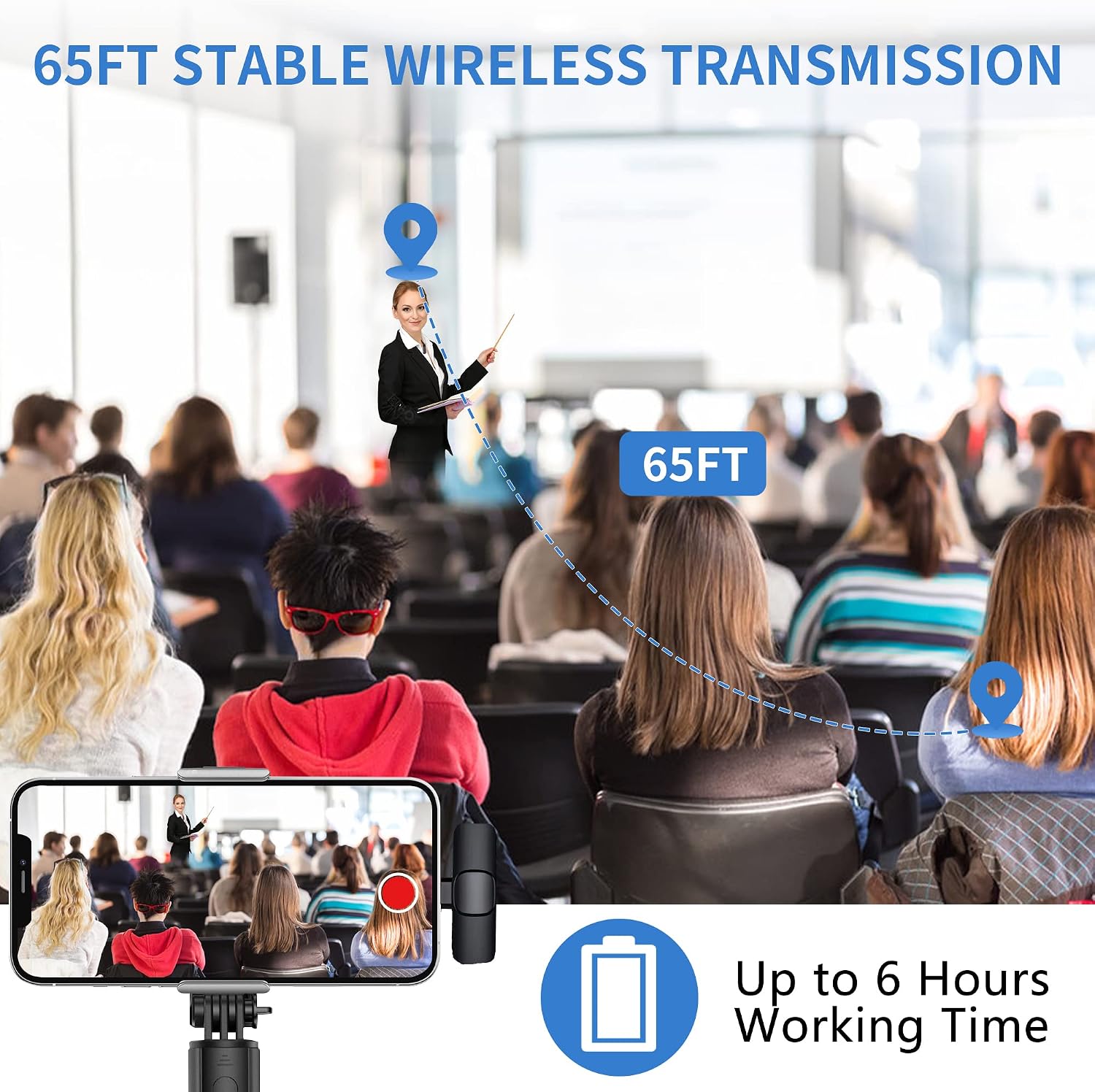 2 Pack Professional Wireless Lavalier Microphone for iPhone iPad, Lapel Mics Plug-Play Clip on Lapel Mic for YouTube, Recording, Vlog, Facebook Live