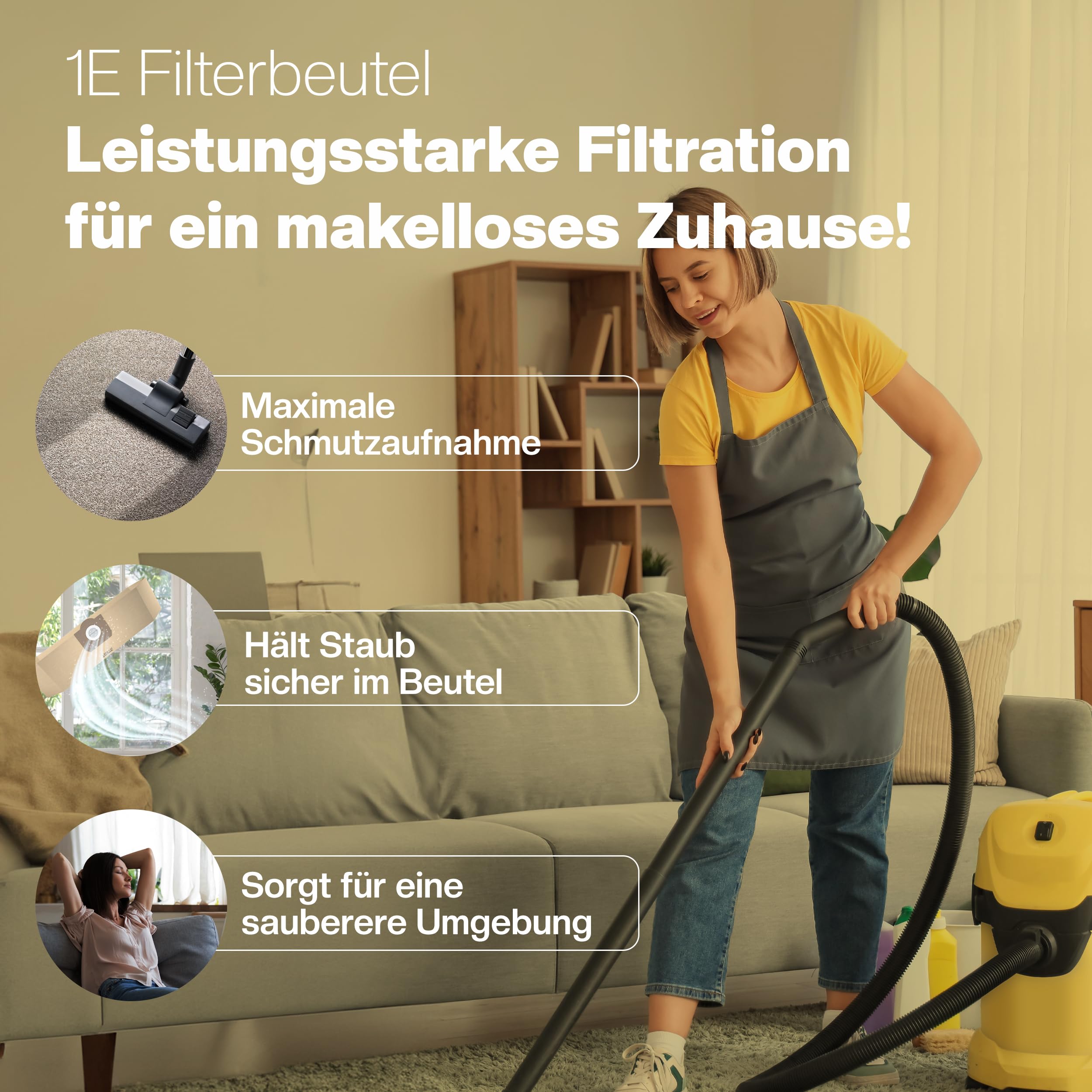 Staubsaugerbeutel Für Kärcher WD3 – 5 Stück, Selbstverriegelnd – Papier-Filterbeutel