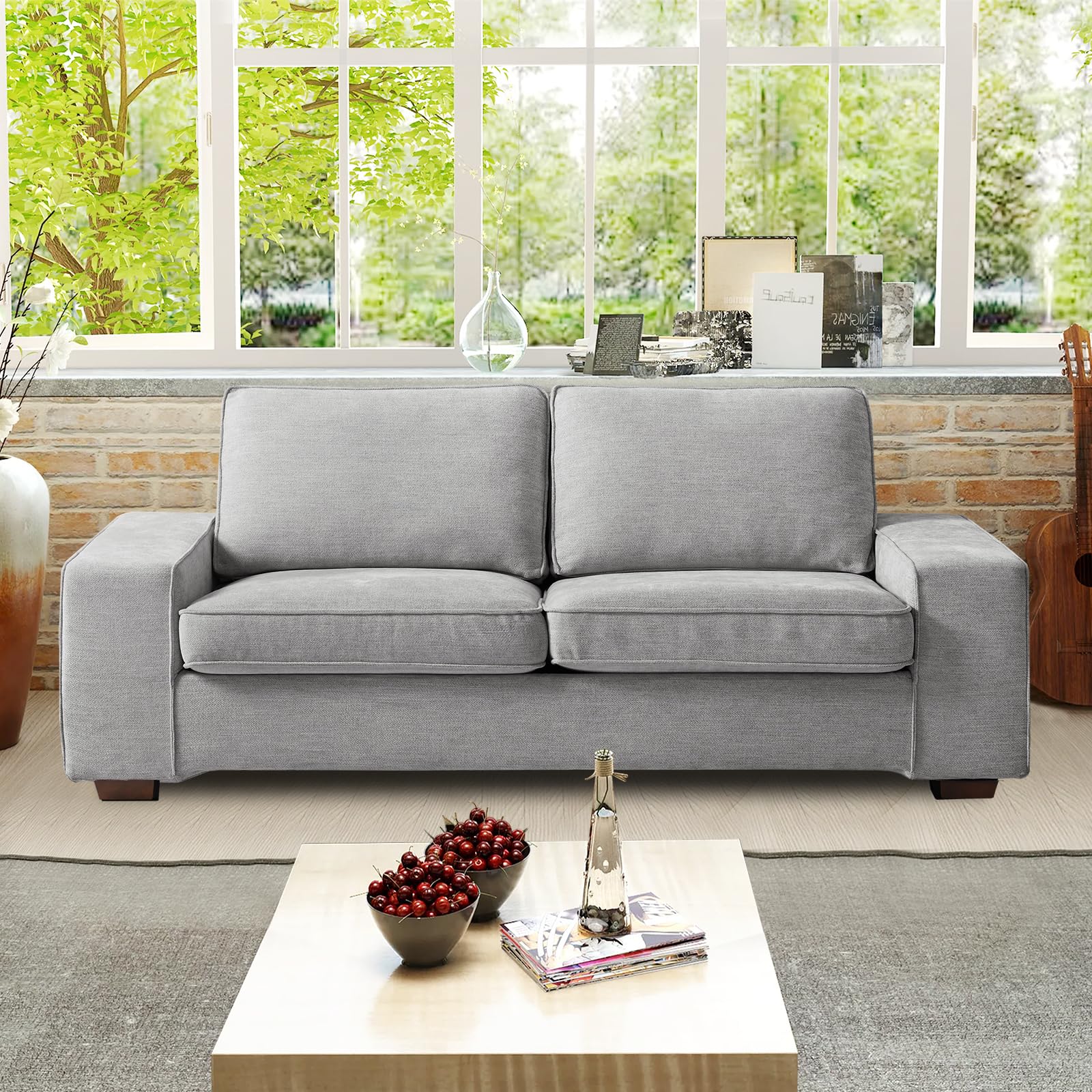 EASELAND 71.25" Loveseat Sofa Couch for Living Room, Chenille Modern Sofa Couch, Deep Seats Sofa with Solid Wood, Metal and Removable Cover Easy to Install (2 Seats, Grey)