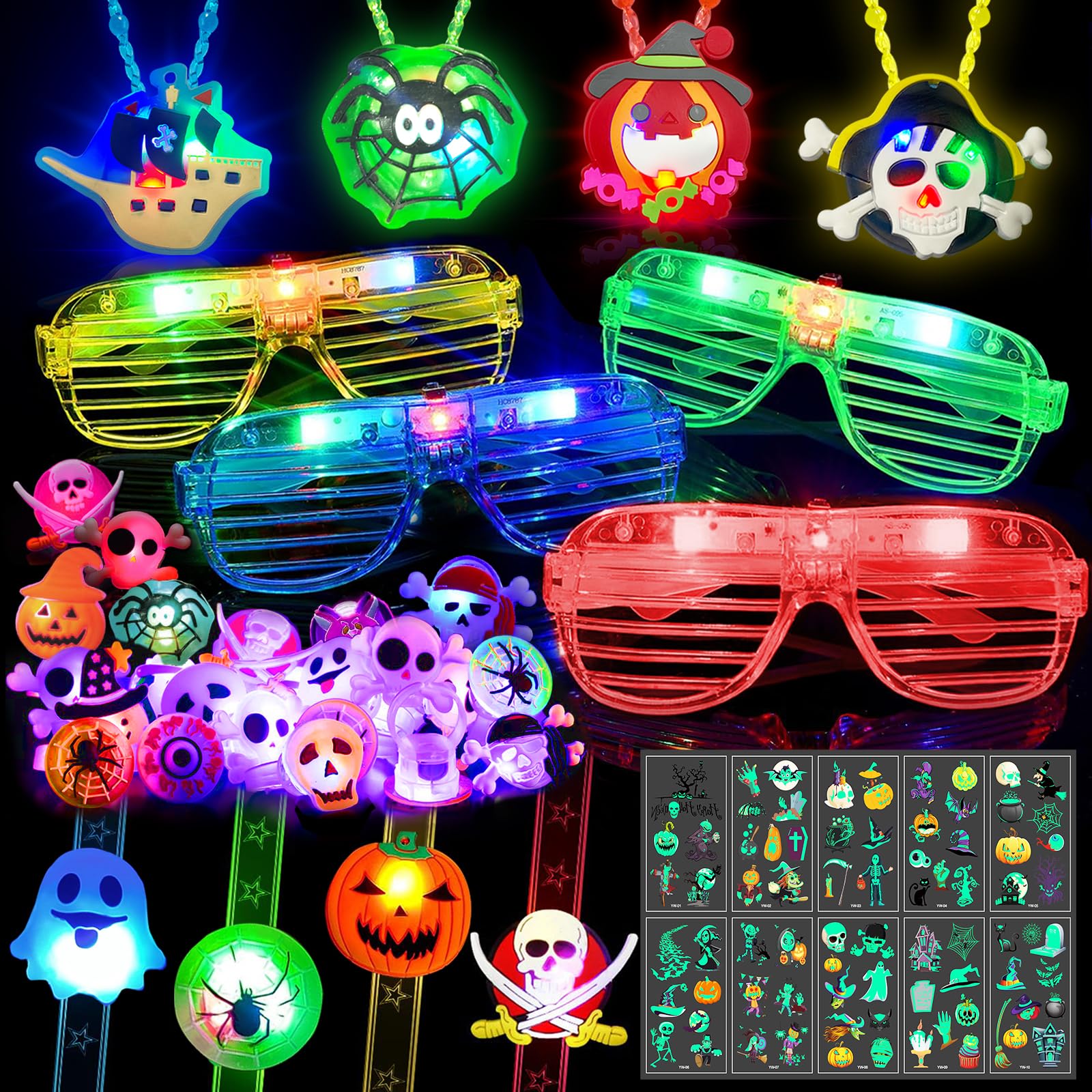 36Pack Halloween Party Favors for Kids, Light Up Halloween Toys Bulk for Trick Or Treat, Led Rings Glasses Necklaces Bracelets, Halloween Goodie Bag Fillers Stuffers, Glow in The Dark Party Supplies