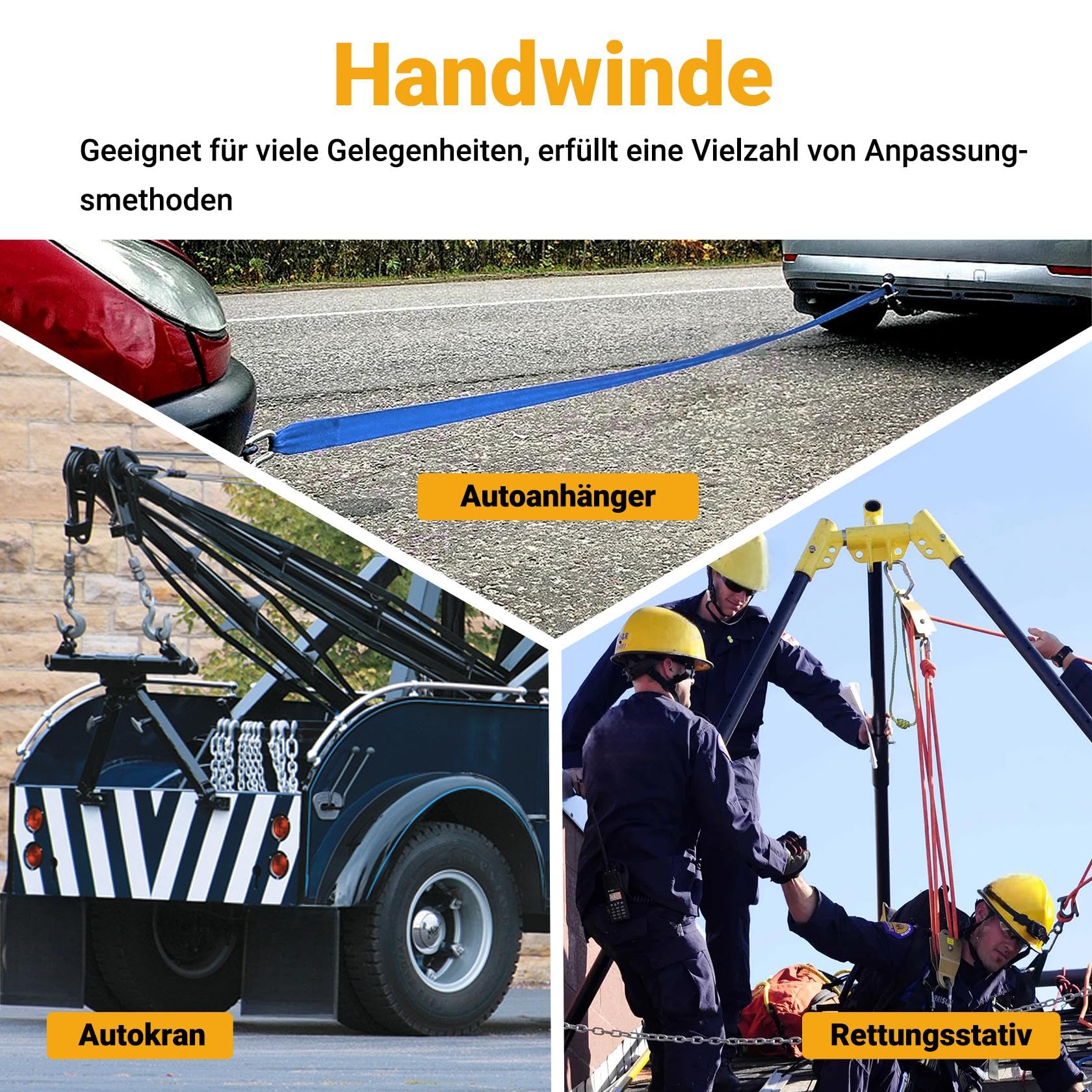 Pindex Hand Gurtwinde Bootstrailer mit 10m Polyester Gurtband, 1365kg, | Manuelle Bootswinde mit Handkurbel, 2 Gang 4:1 8:1, für Trailer, Anhänger Boot, Geländewagen