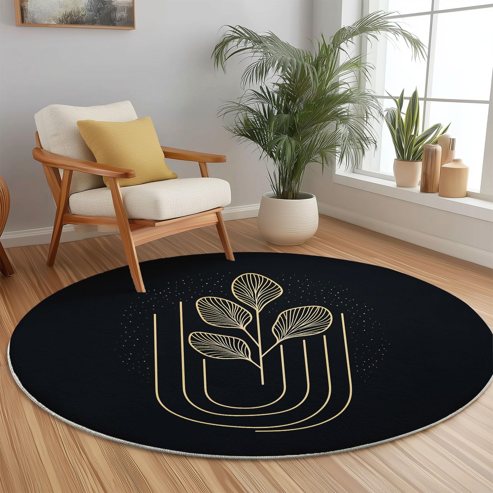 Tappeto rotondo da 120 cm, tappeto moderno antiscivolo, in flanella per interni, lavabile, morbido, per cameretta dei bambini, stanza dei giochi, camera da letto, 120 cm, motivo geometrico astratto
