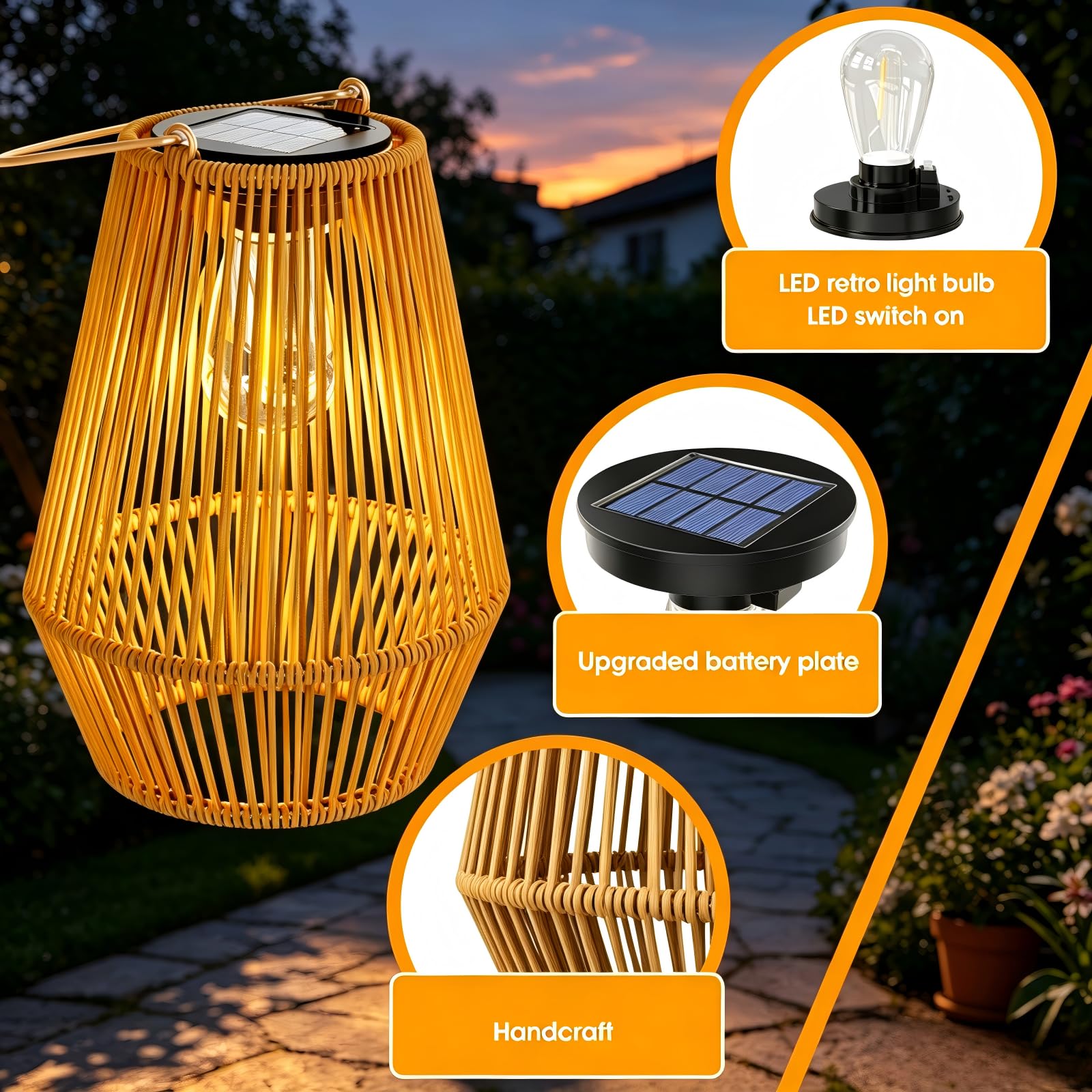 Zewnętrzna lampa solarna do ogrodu, KagoLing 2 zewnętrzna lampa solarna IP65, ręcznie robiona, wisząca latarnia słoneczna, idealna do ogrodów bożonarodzeniowych, Halloween, balkon