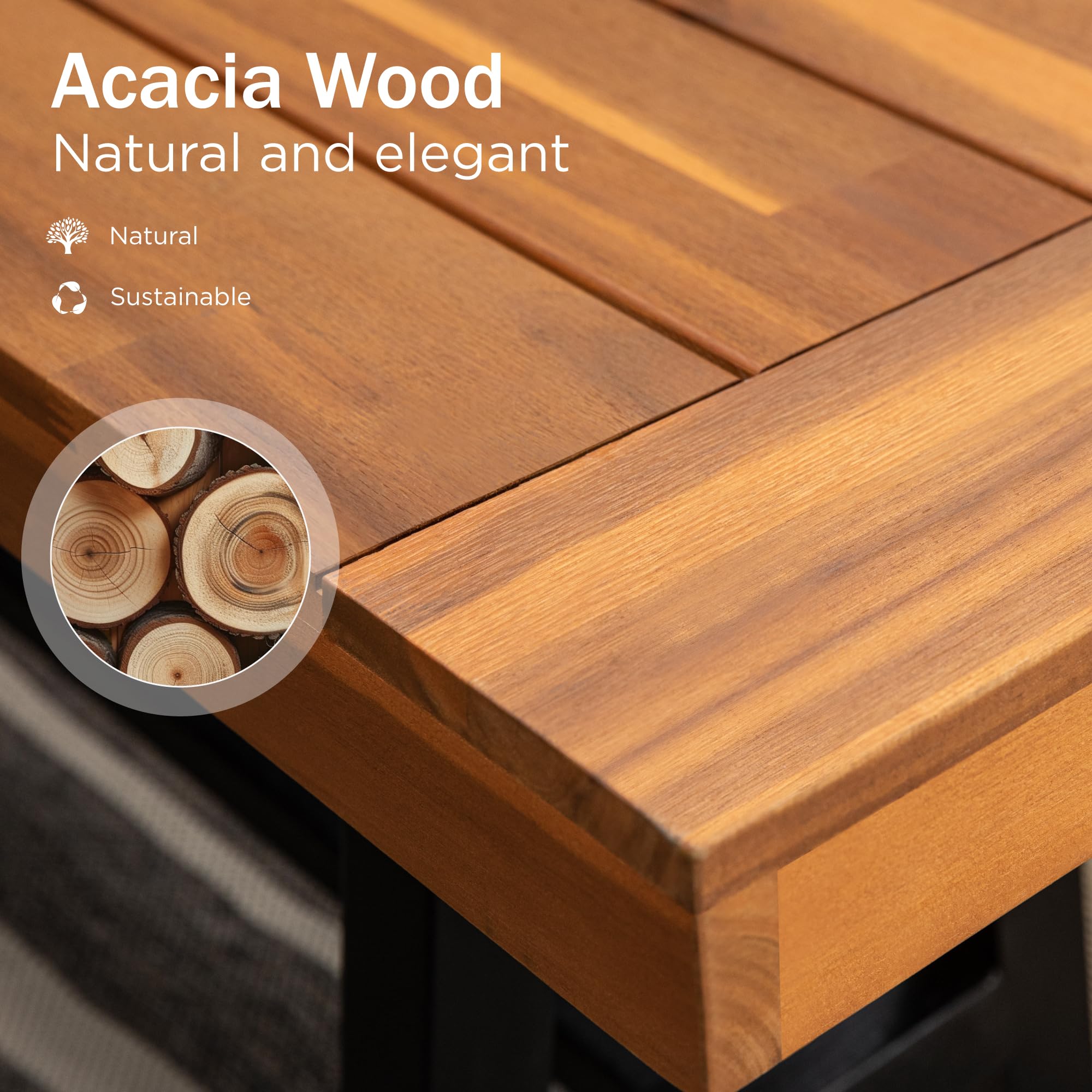 PHI VILLA 63" Outdoor Acacia Wood Bench, Oil Finished, Teak, 1 Pack | Wooden Patio Dining Bench for 2-3 People, Indoor Outdoor Backless Bench with Trapezium Wood Legs for Garden, Porch, Entryway