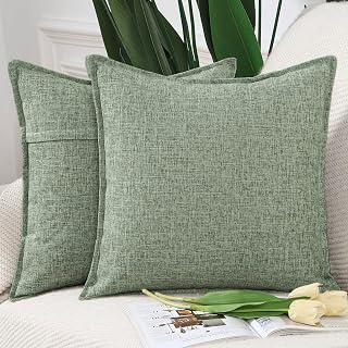 Madizz 2er Set Polyester- Leinen Kissenbezügen Weiche dekorative Kissenbezüge für Sofa Schlafzimmer Kissenhülle Graugrün 60x60 cm Quadrat