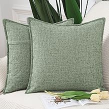 Madizz Set of 2 Polyester Linen Cushion Covers 20x20 inch, 50x50 cm, Greyish Green Soft Decorative Throw Pillow Cases for Sofa Bedroom Pillow Shell