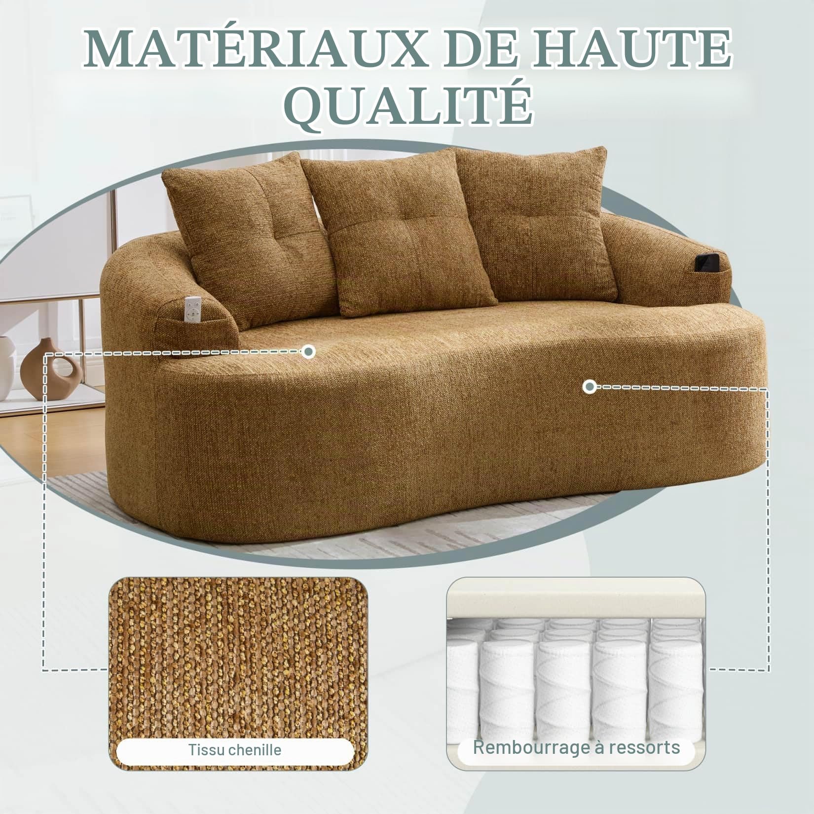 PUGSDRLY Canapé d'angle 2 Places en Forme de Nuage,Petit Canape 2 Places avec 3 Coussins,Aucun Assemblage Requis,Capacité de Charge 180 kg,Chenille,pour Appartement Bureau Salon (Jaune Moutarde)