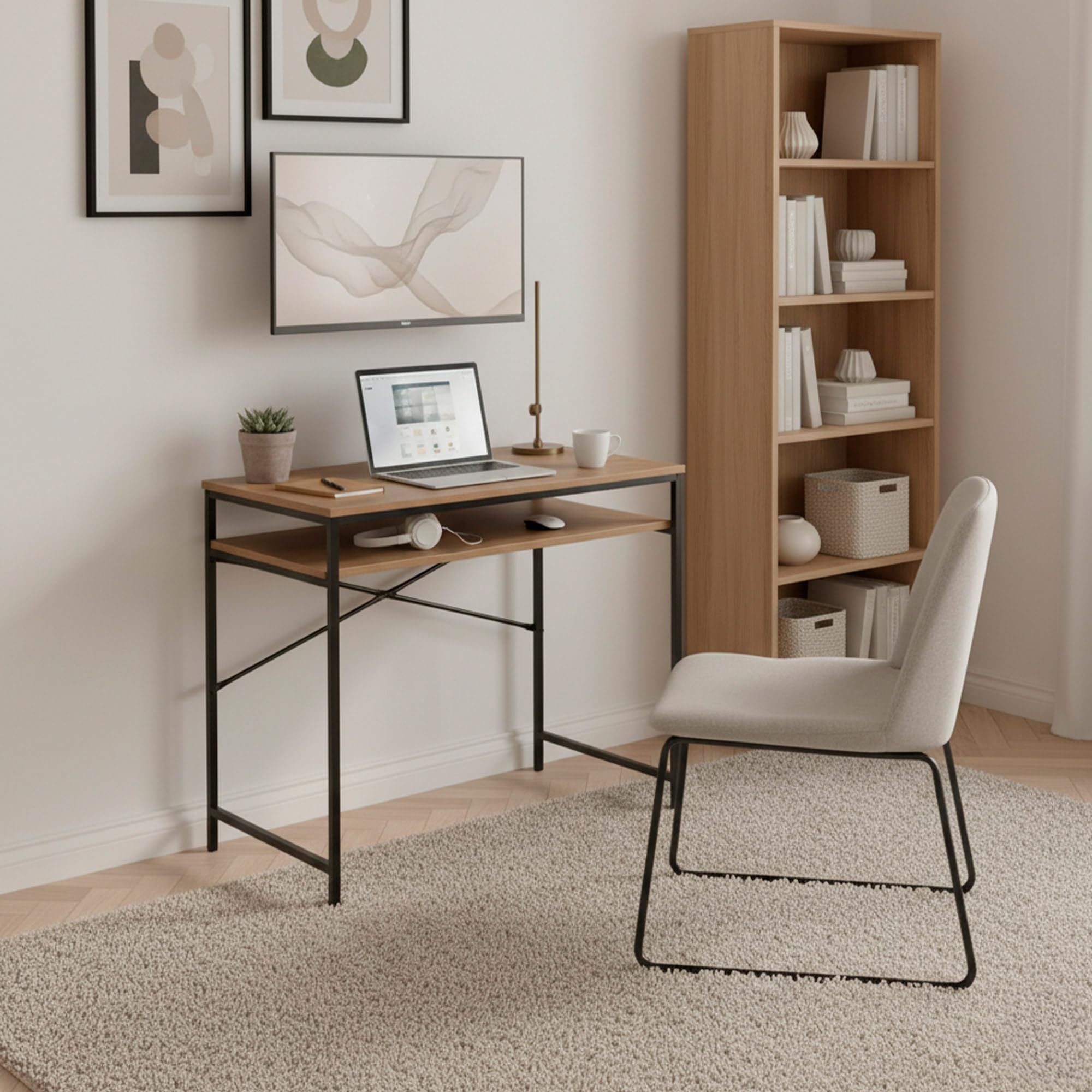 AKTIVE Max Home Scrivania rettangolare, 77x40x75 cm, Peso massimo 26 kg, Piano in legno, Struttura in acciaio nero, Ufficio e studio, Stile industriale, Scrivanie per computer, (18442)