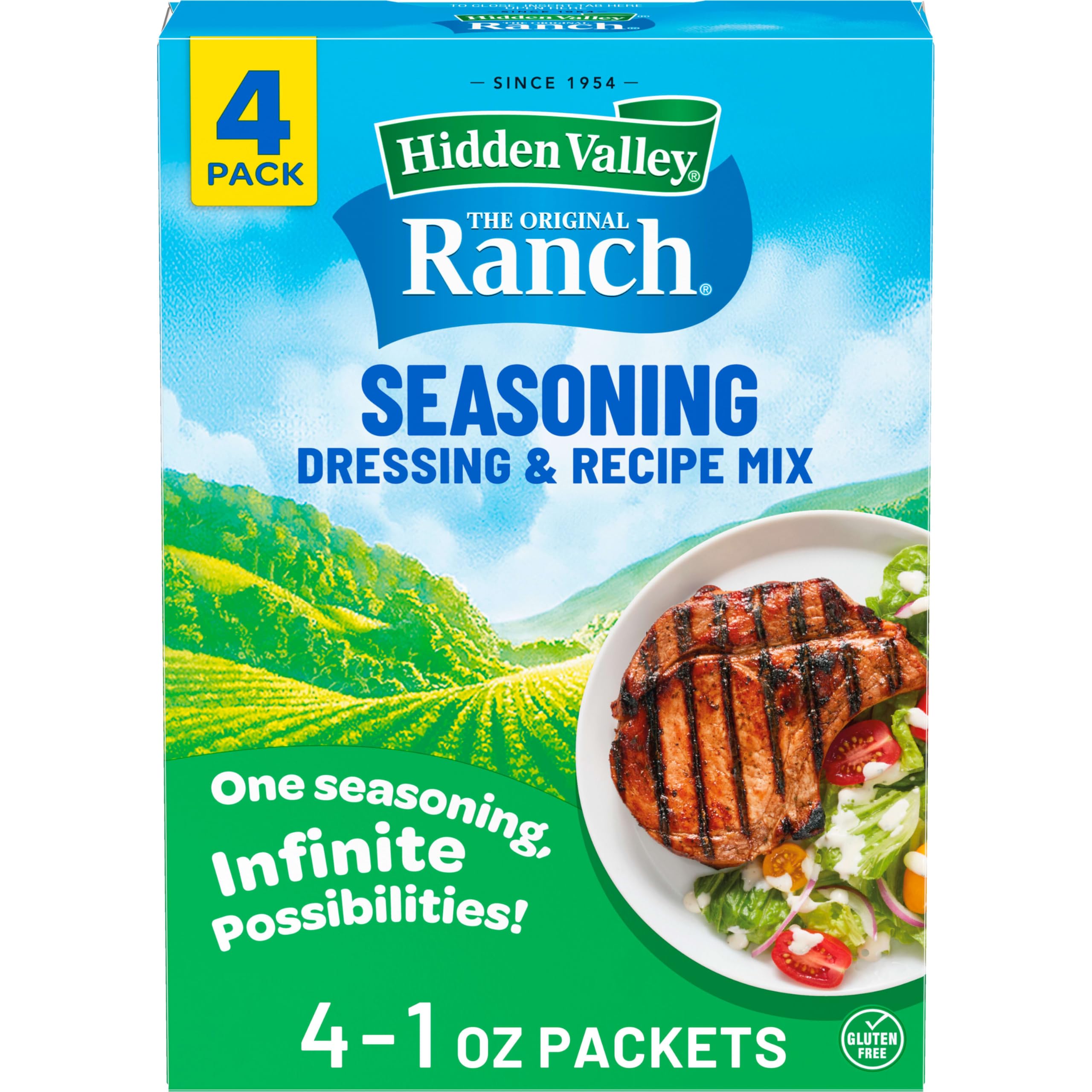 Hidden Valley Original Ranch Salad Dressing and Seasoning Mix, 1 Ounce Packet, Pack of 4 (Package May Vary)
