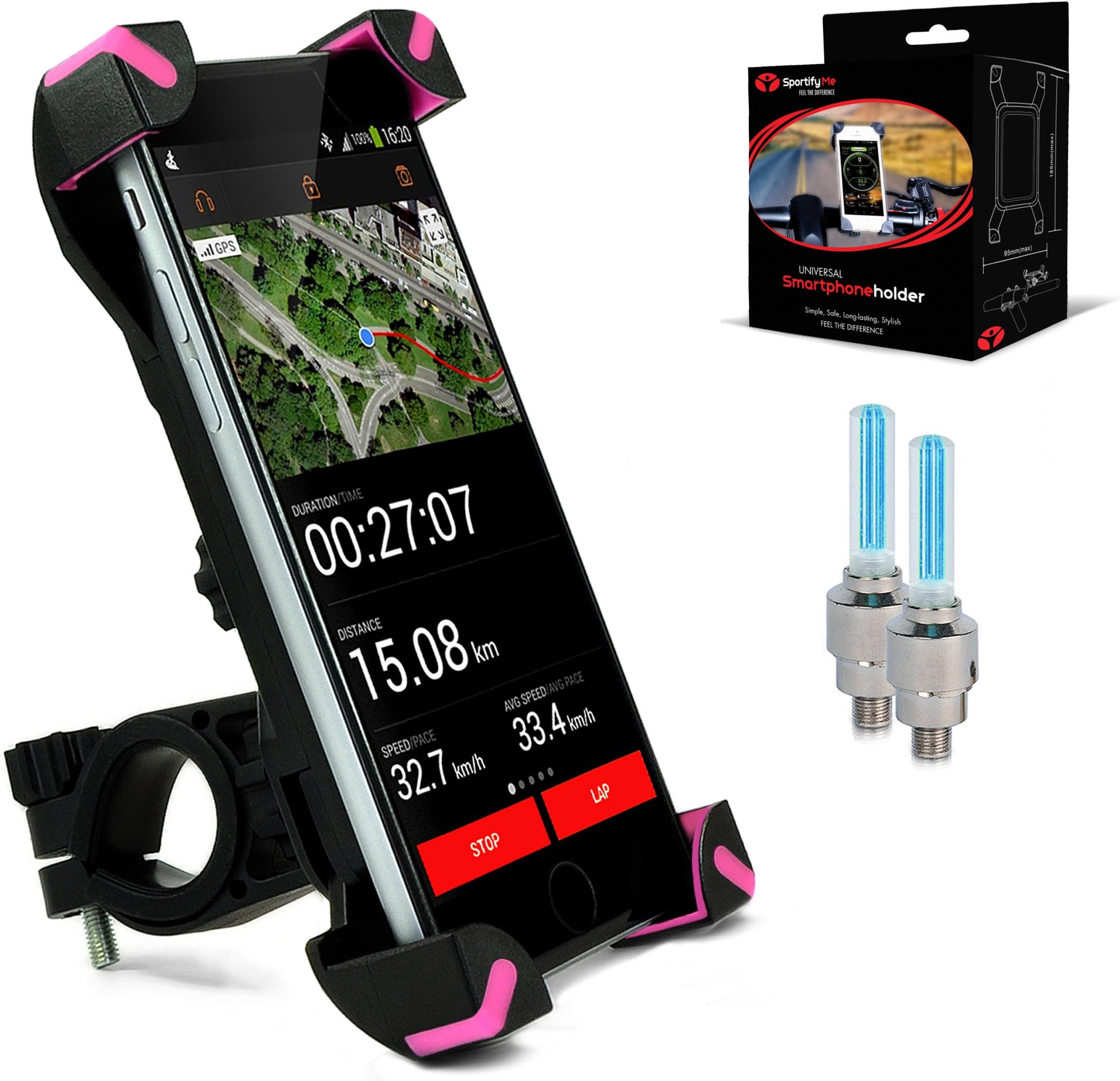 Universal Bike Phone Holder #1 Bike Phone Mount | Bike iPhone Mount/iPhone 6 Holder for Bike | Bike Cell Phone Holder 2x Wheel Led Bike Light - Sports Bike GIFTs