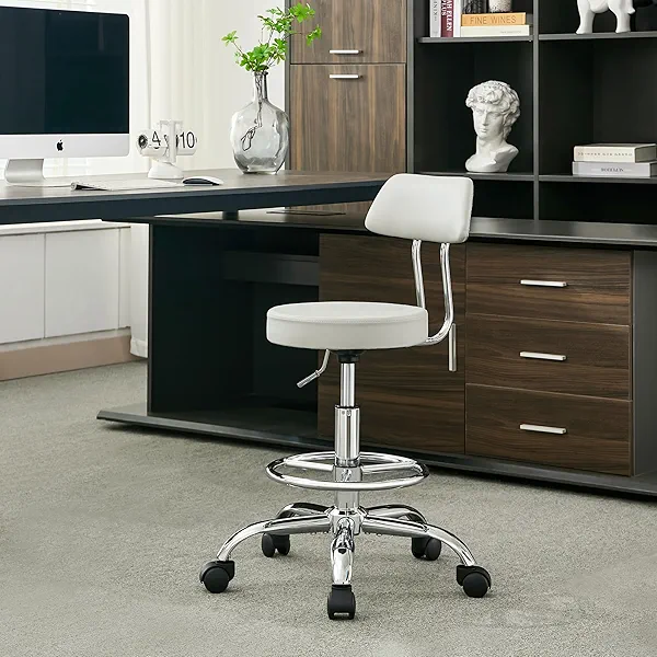 FIRAVOE Drafting Stool (Height Adjustable Office Chair with Footrest 19.5"-26.6")(Drum Stool with Back) Space Saving Tattoo Chair (Gray)