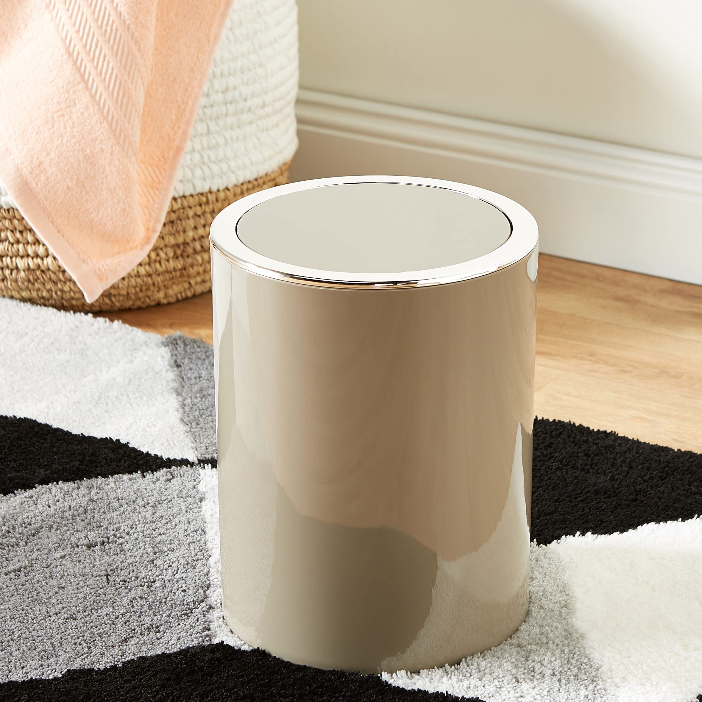 Poubelle à Bascule MSV Kamaka 6L Vert Basil - Couvercle Amovible Design Moderne Pour Toilettes, Salle De Bain Et Bureau