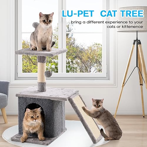 Miniatura 6 de Torre para gatos de interior de 26 pulgadas, condominio para gatos con almohadilla para rascar, árbol para gatos grandes con bola colgante,