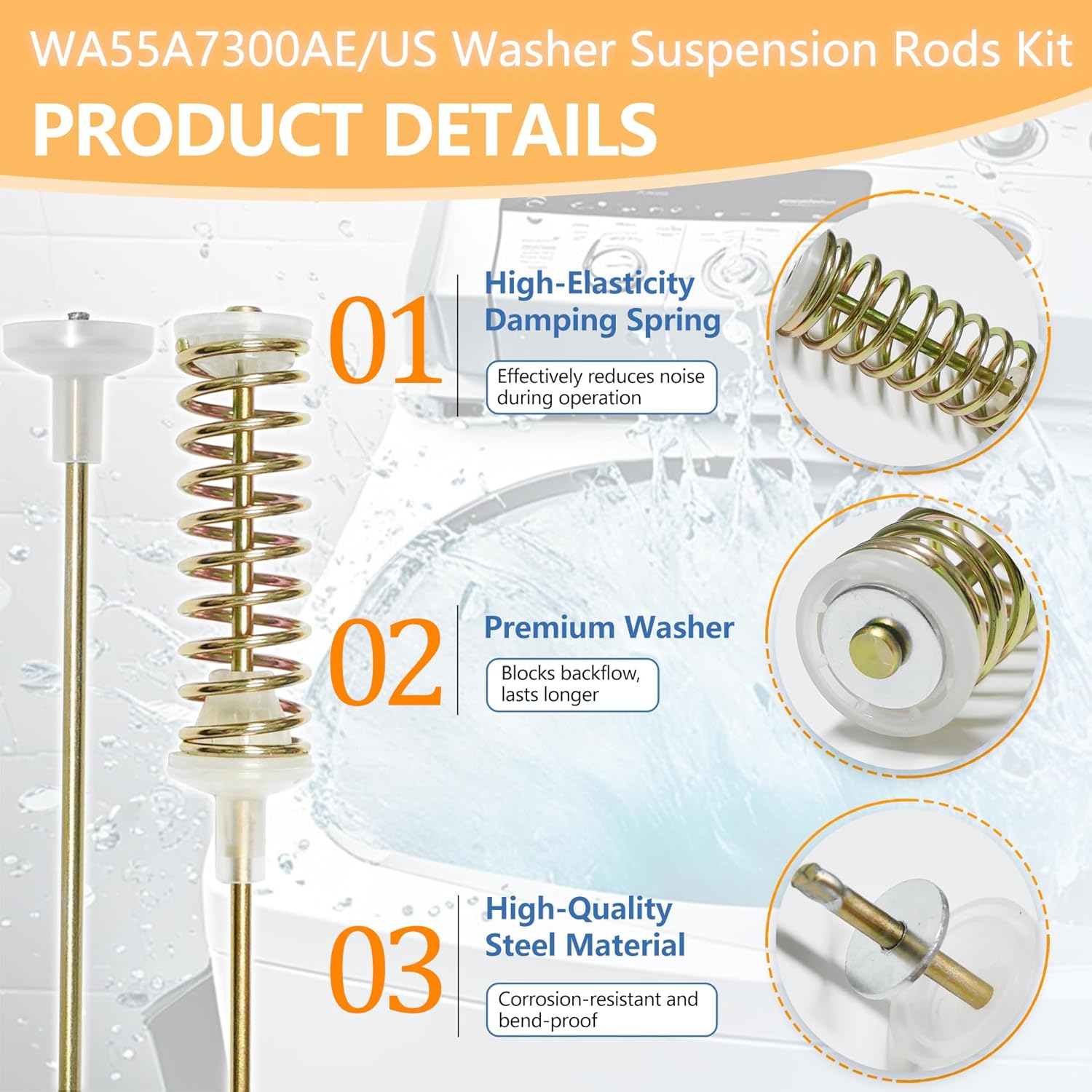 𝒖𝒑𝒈𝒓𝒂𝒅𝒆 DC97-16350Q Suspension Rod（OEM）, WA55A7300AE Washing Machine Suspension Rod (4PCS), Fit for Samsung WA55A7700AV WA55CG7100AV WA55CG7100AD WA55CG7100AW WA55A7300AV, Part Number AP6806418