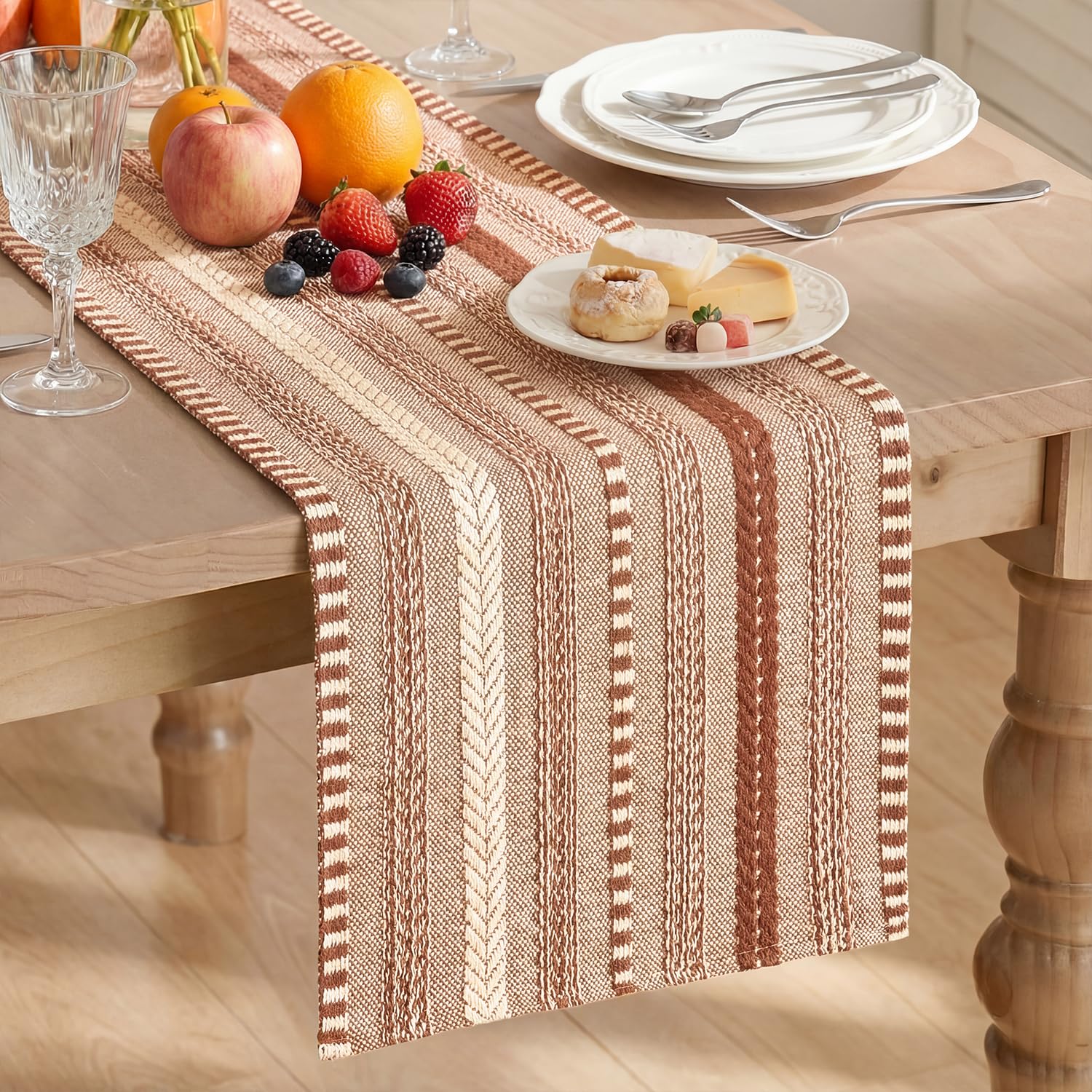 Photo 1 of Artoid Mode Caramel Farmhouse Woven Table Runner, Seasonal Holiday Rustic Kitchen Dining Table Decoration for Home Party Decor 12x48 Inch