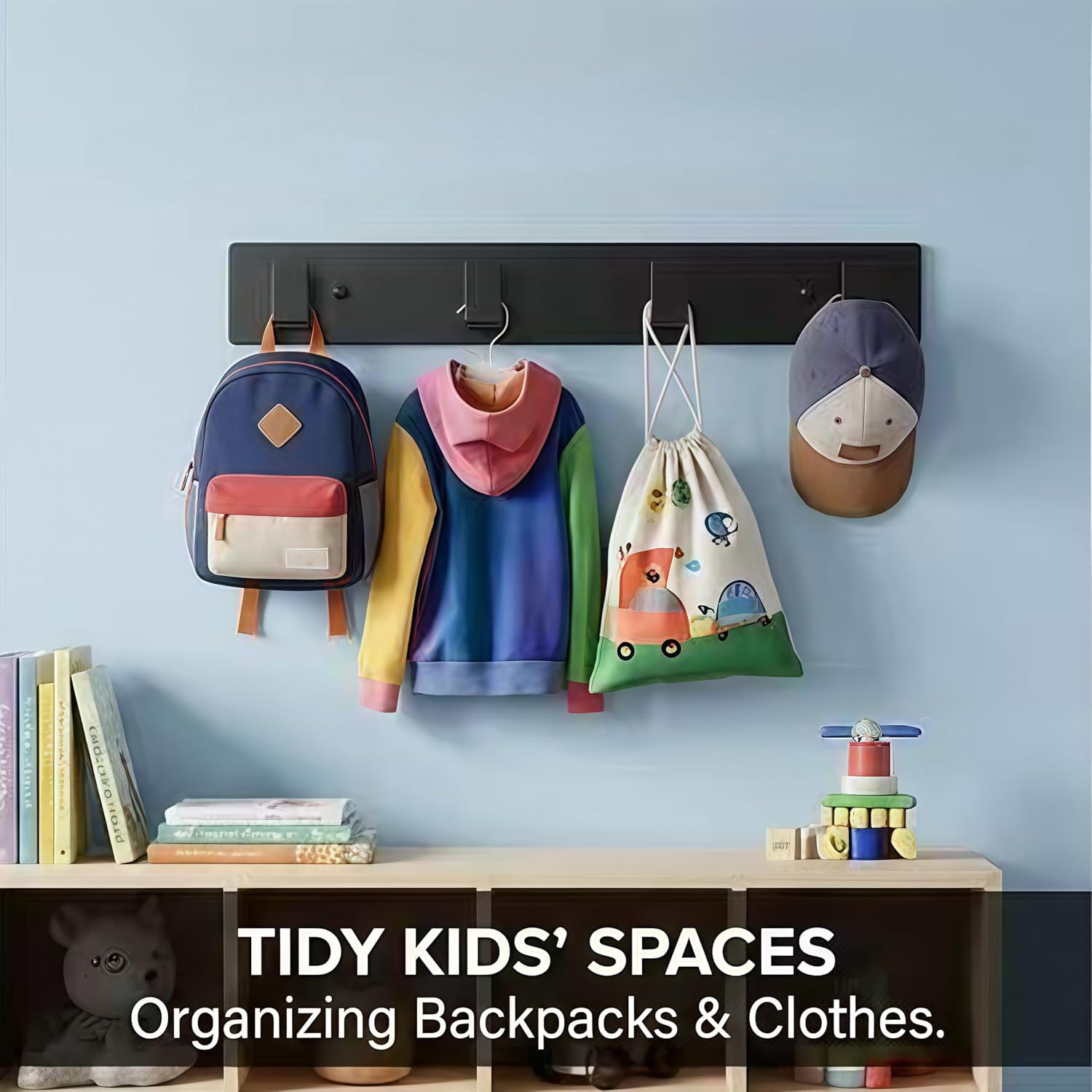 Wall Multi-Purpose Hanger for Jackets, Purses Keys & Towels | Space-Saving Wall Organizer for Entryway, Bathroom & Kids Room Easy Install Durable Stee DesignMounted Coat Hooks, 4-Hook Rack 2 Park