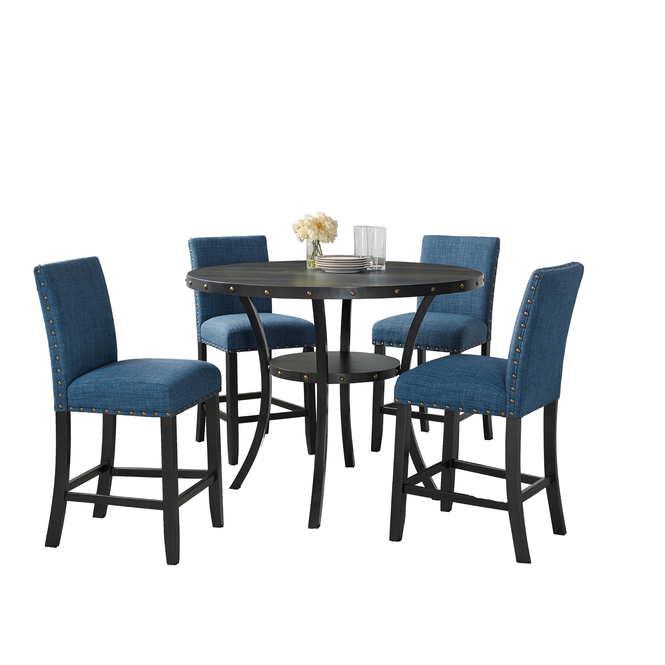 Roundhill Furniture Collection Biony Espresso Wood Counter Height Dining Set