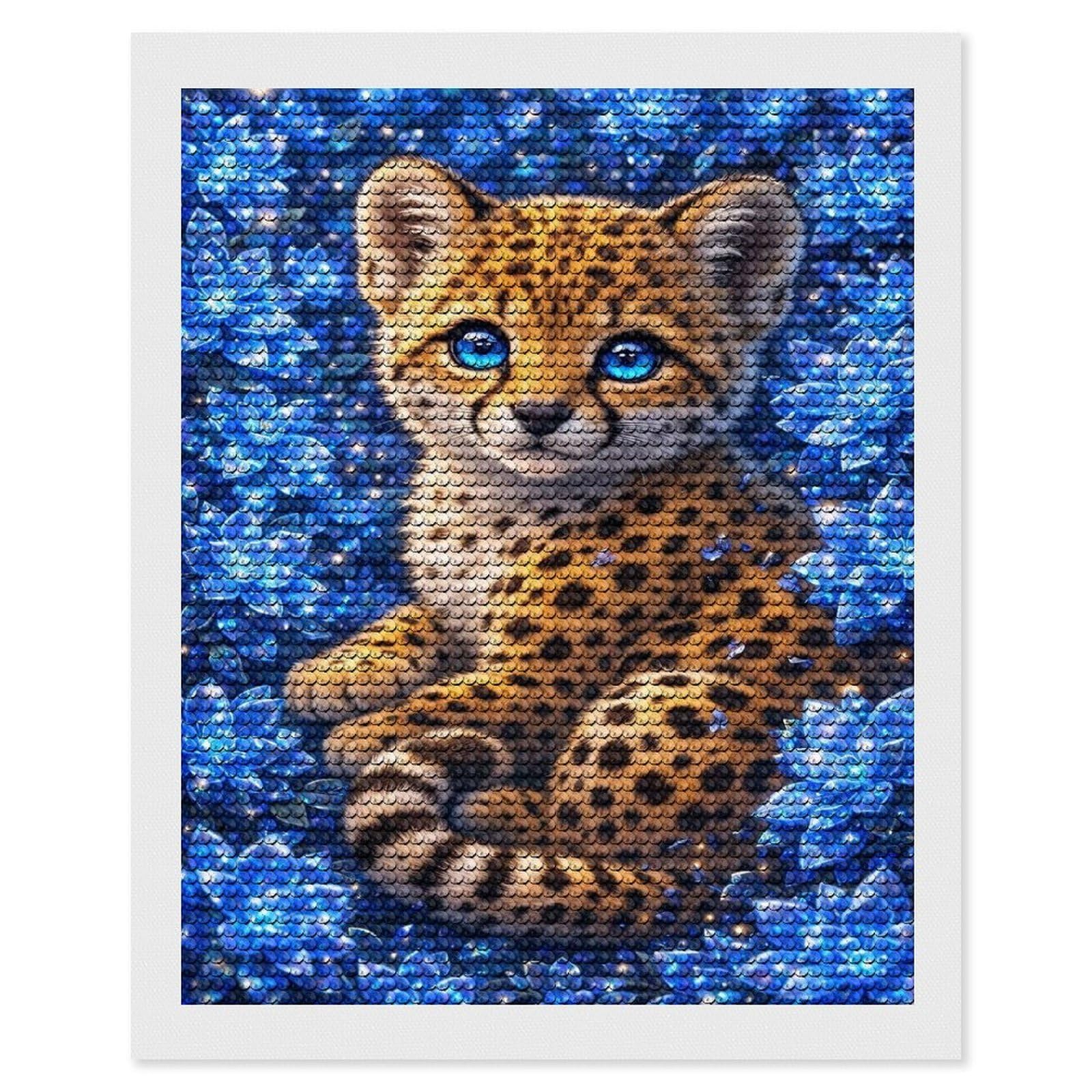 Junmoney Crystal Bloom Cheetah Diamond Painting Set 16"x20", for Adults, Decorate Your Room, Thoughtful Handmade Gift, Boho Decor, with Tool Kit