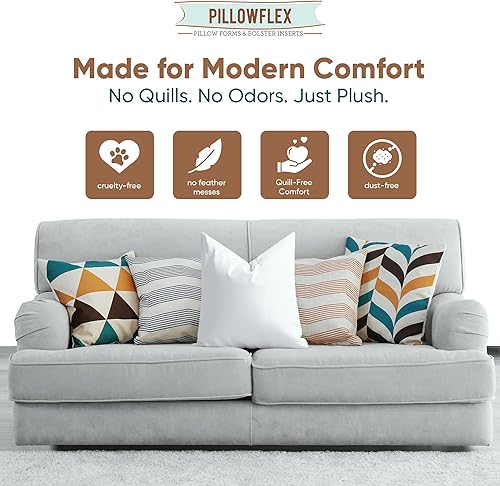 Miniatura 3 de Pillowflex - Inserto de almohada de plumón sintético, 25 x 25 pulgadas, inserto chico para funda cuadrada estilo europeo, almohada de poliéster para