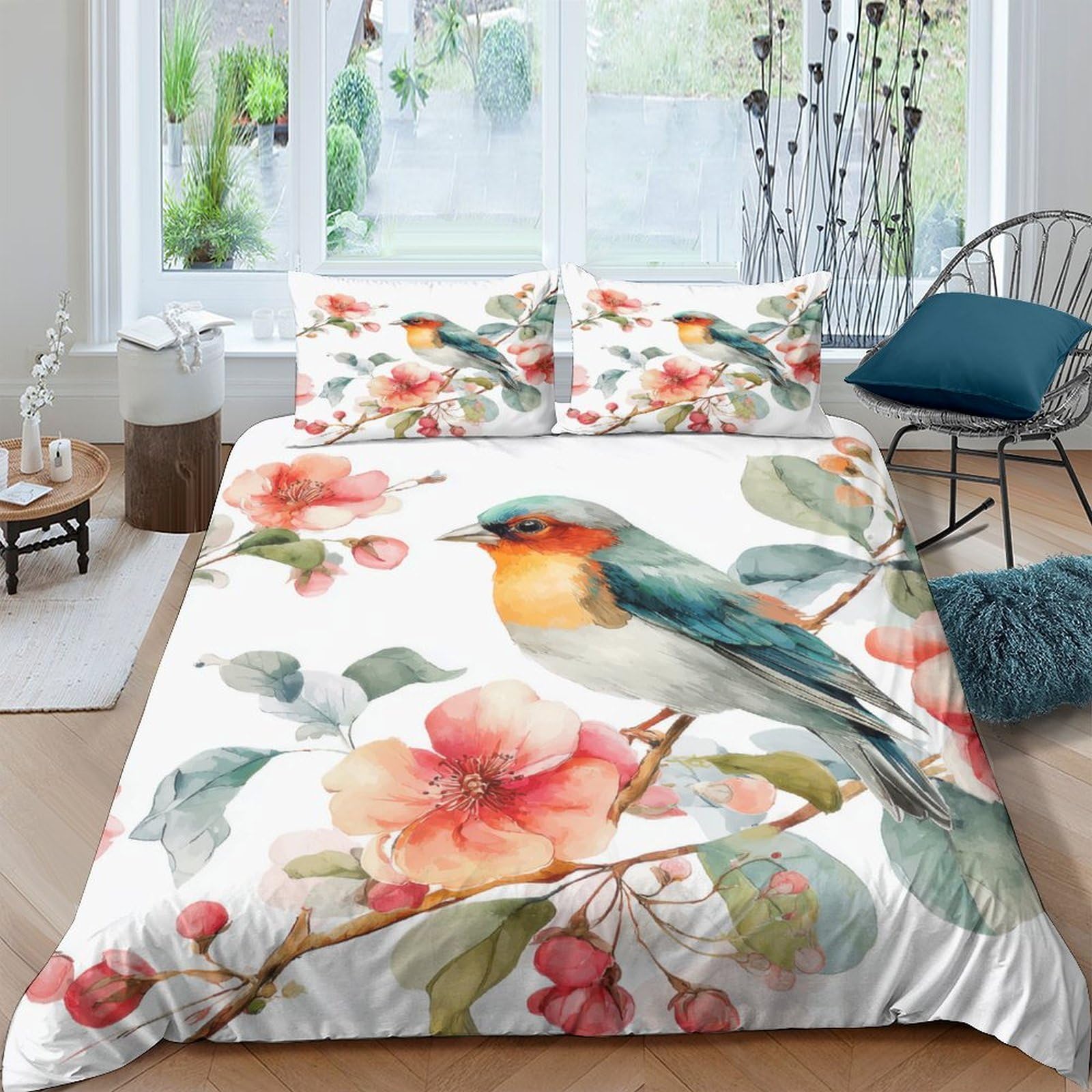 Ctjqhvkz Style-9 3D Printed Watercolor Bird Fitted Sheet Microfiber Soft Floral Mattress Cover For Bedroom Guest Room Home Decor Single（135X200cm）
