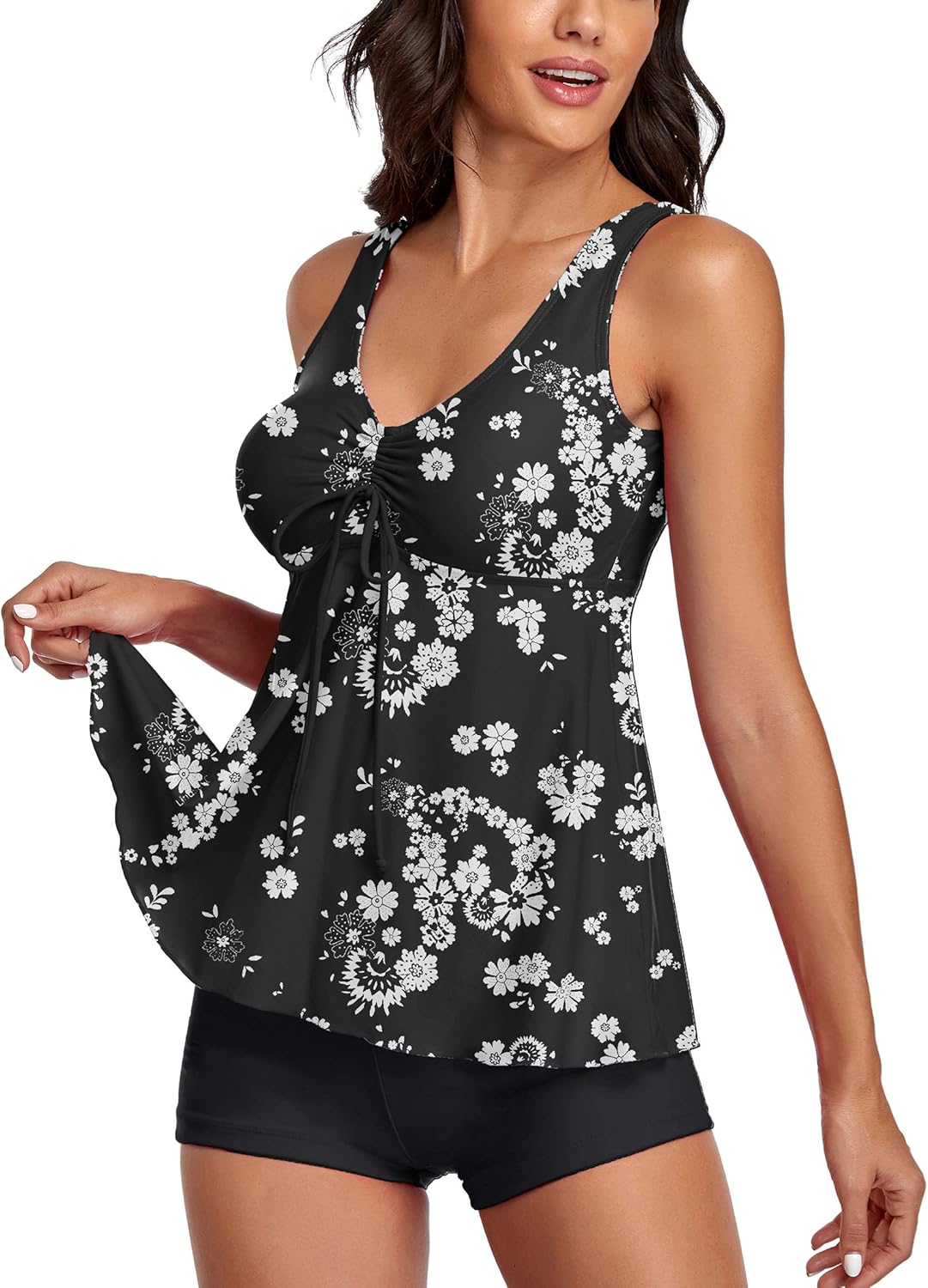 Omichic Modest Tankini Swimsuits for Women Two Piece Bathing Suits Floral Print Tank Top with Boyshorts - Image 3