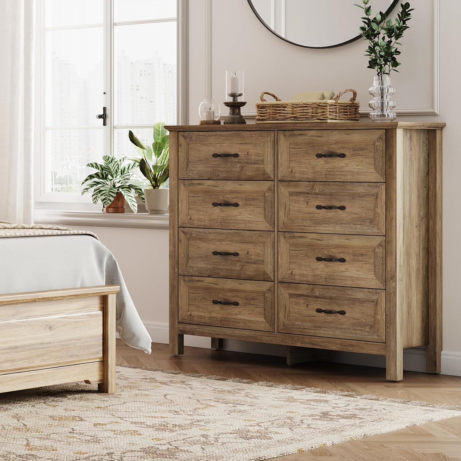 LINSY HOME Updated Dresser for Bedroom with 8 Drawers, Wide Chest of Drawers, Wooden Bedroom Dresser with 1 pcs Fabric Divider Organizer, Storage Organizer for Closet, Living Room, Rustic Oak Rustic Oak 15.7"D x 47.3"W x 42.2"H (8 Drawers) image 4 of 8 B0F3VZZ313