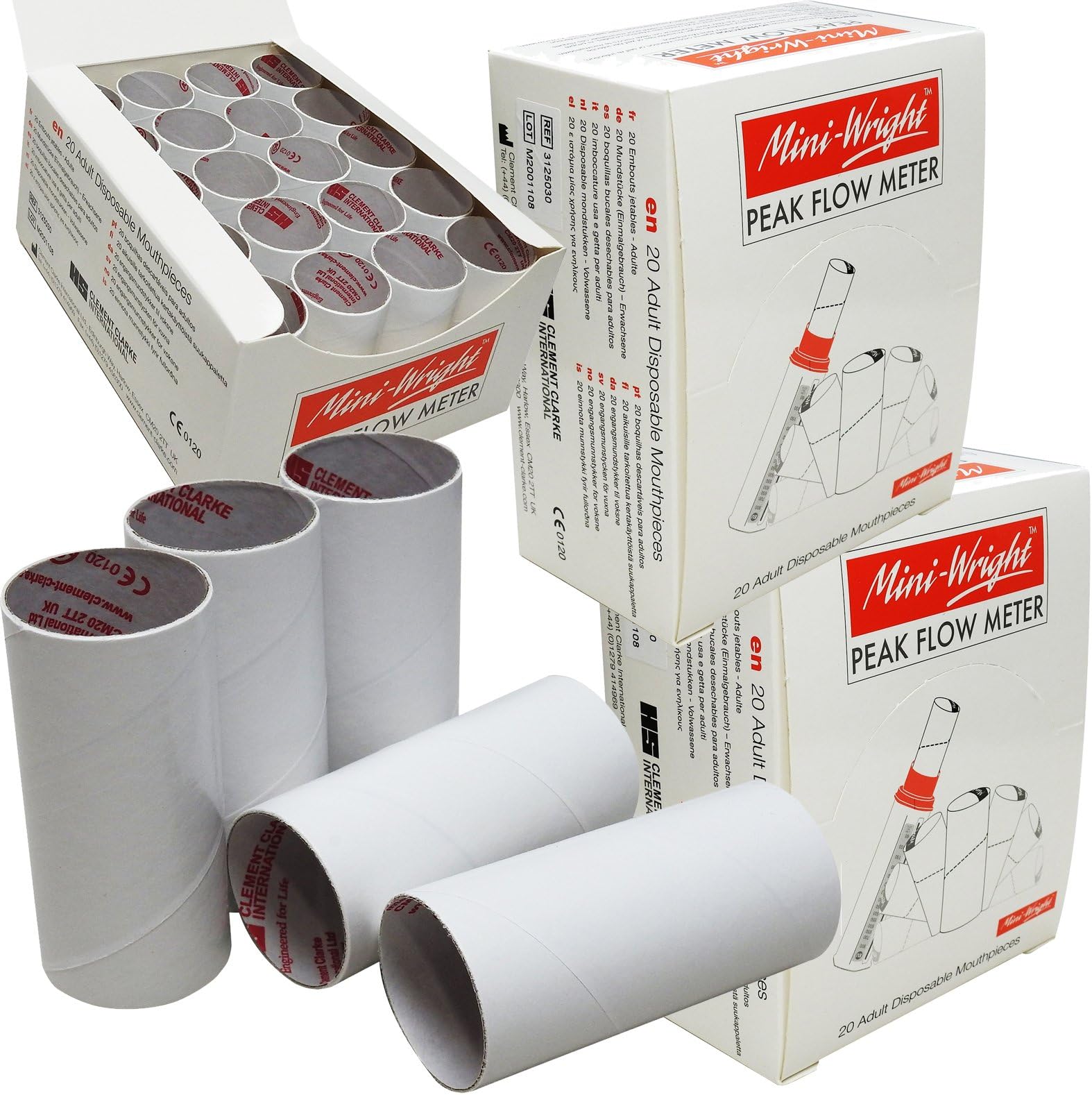 Peak Flow Meter Disposable Card Two Way Mouth Pieces, 3 x Full Boxes (60 Pieces)