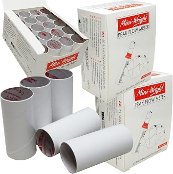 Mini Wright Peak Flow Meter Disposable Card Two Way Mouth Pieces, 3 x Full Boxes 60 Pieces
