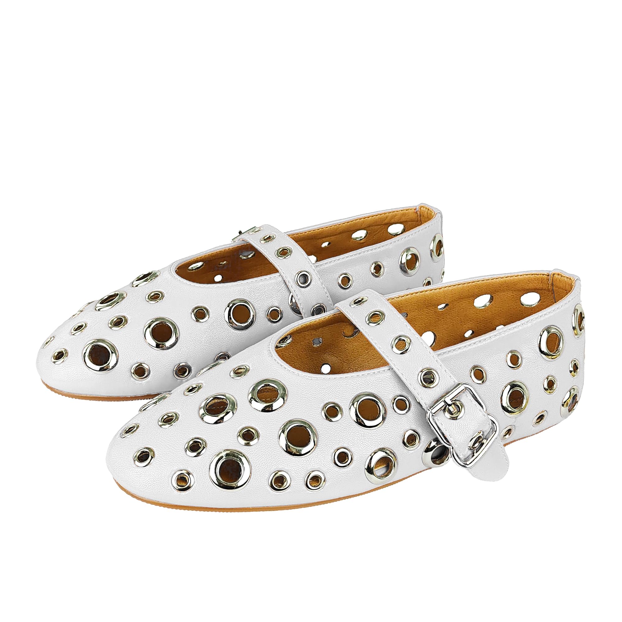 Bor Sint Fashion Buckle Ballet Flats Women's Delicate Metal Buckle with Rivet Holes Mary Jane Comfort Flats