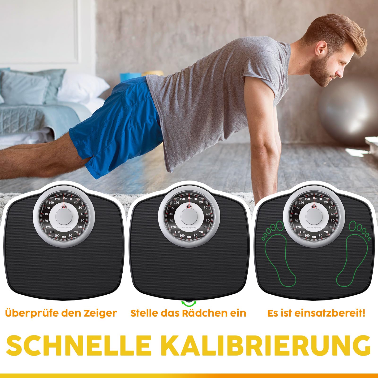 Zeno A25 Personenwaage – bis zu 180 kg – 5,3 Zoll Zifferblatt auf 31 x 30 cm großer Plattform – Rutschfeste Gummioberfläche – Hochpräzise analoge Personenwaage – Langlebig mit 20 Jahren Garantie