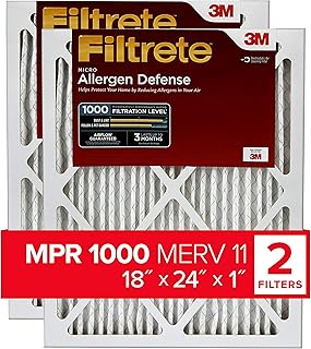 Filtrete 18x24x1 Air Filter, MPR 1000, MERV 11, Micro Allergen Defense 3-Month Pleated 1-Inch Air Filters, 2 Filters