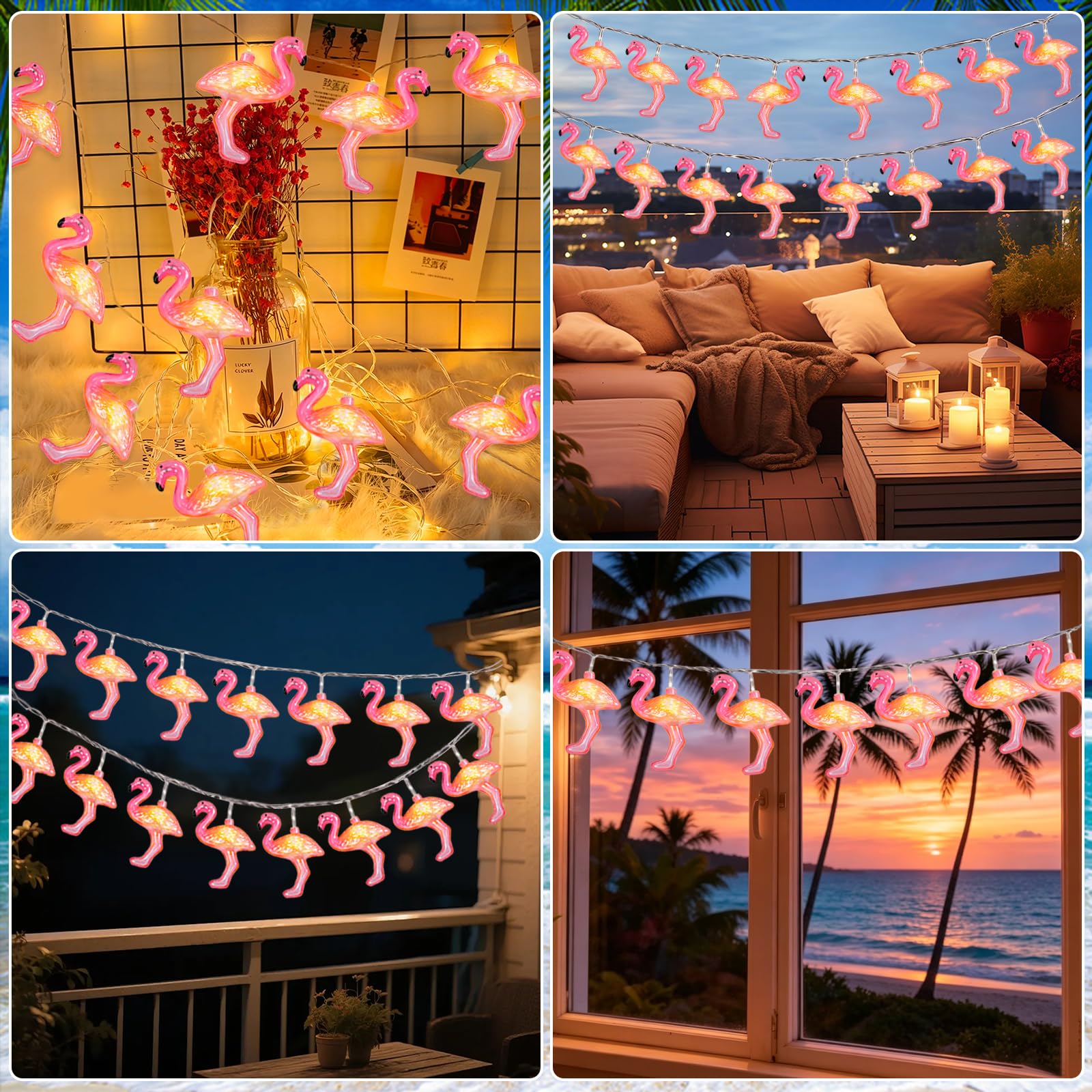 Guirnalda de Luces de Flamenco, 3m 20 LED Cadena de Luces de Flamenco, Guirnalda de Luces Tropicales de Verano, Guirnaldas Luminosa para Fiestas Hawaianas, Verano, Playa