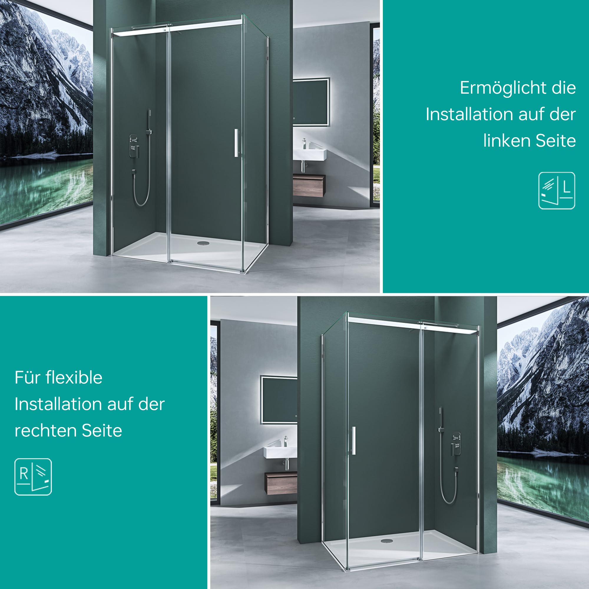Mai & Mai Duschkabine Duschabtrennung 90x140cm Eckeinstieg | Eck-Dusche mit Schiebetür, 8mm Sicherheitsglas mit NANO Ravenna18K