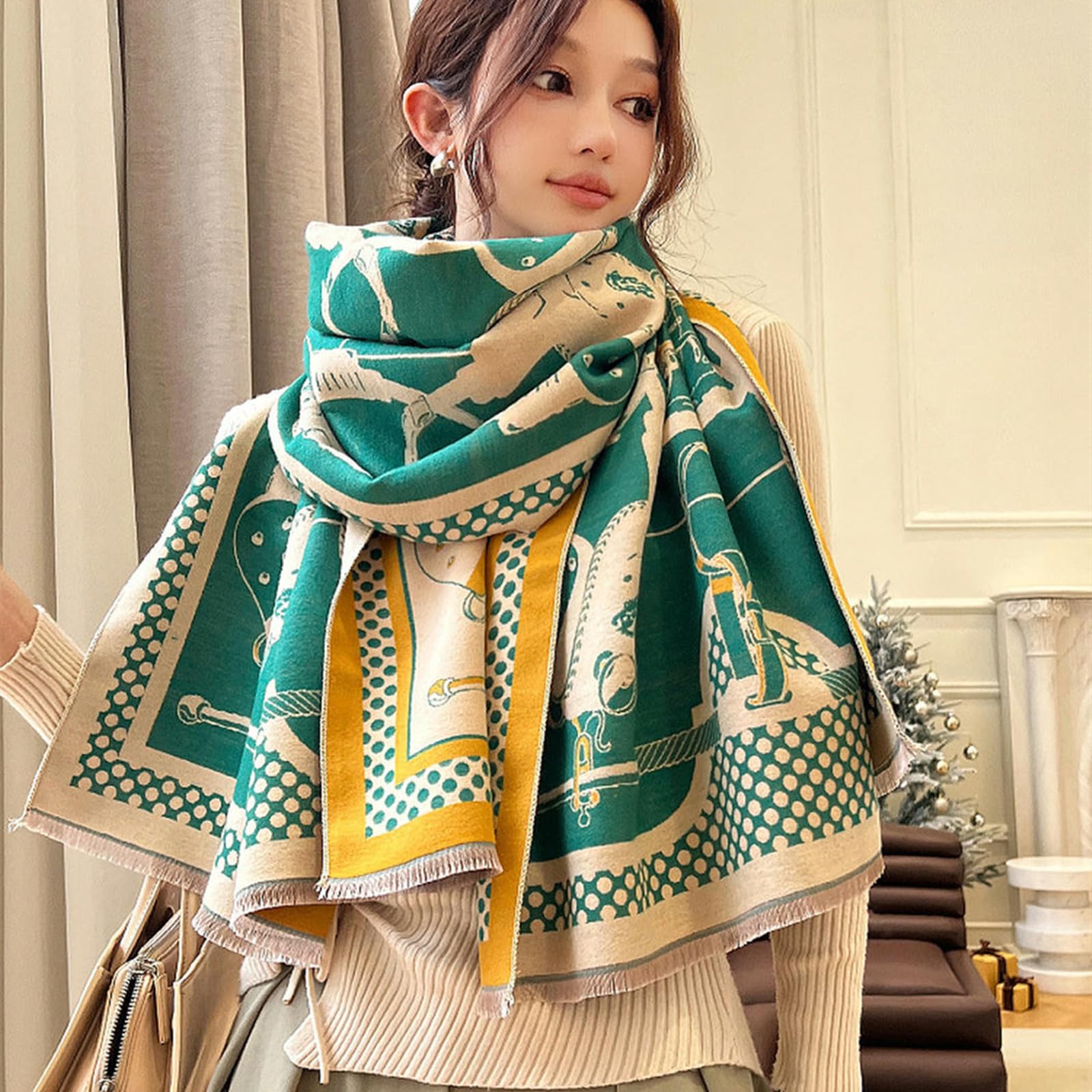 Sciarpa Donna Sciarpa Invernale in Cashmere per Donne, Sciarpa Jacquard, Scialle alla Moda E Versatile, Calda E Lussuosa per Le Donne, Regalo-Rosso