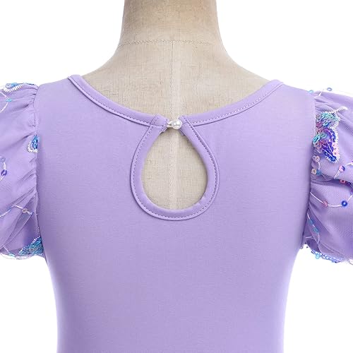 Miniatura 5 de Leotardos de ballet para niñas, 4 colores, mariposa, lentejuelas brillantes, vestido tutú de baile, manga abombada, ojo de cerradura en la espalda,