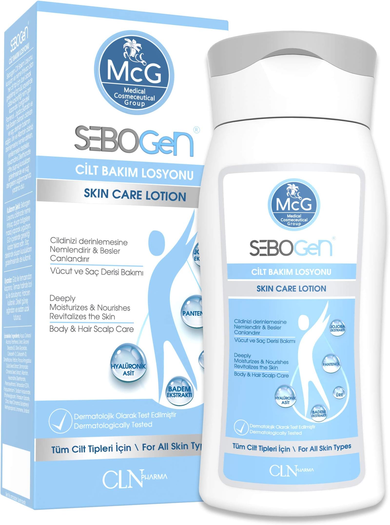 MCG Medical Cosmeceutical Group Sebogen Skin Lotion โ Organic Body & Facial Moisturizer for Dry Skin โ With Hyaluronic Acid, Jojoba & Almond Oil, 150ml