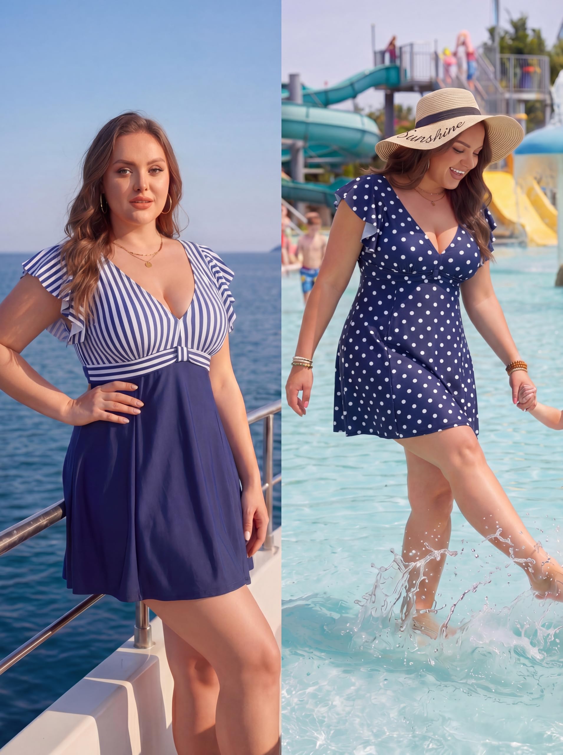 Smismivo Strój kąpielowy plus size dla kobiet kontrola brzucha jednoczęściowy strój kąpielowy wyszczuplający falbany strój kąpielowy krągłe stroje kąpielowe