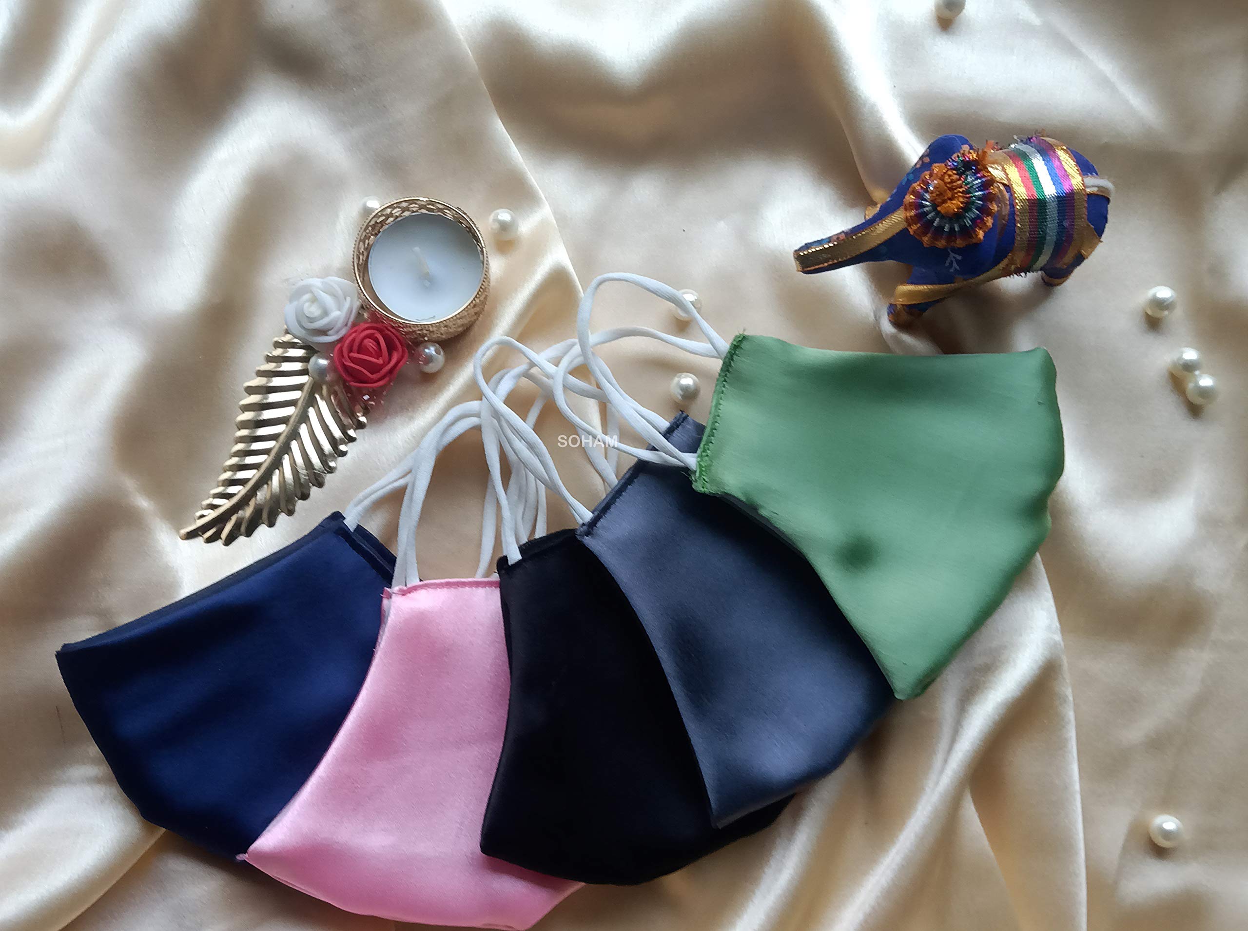 SOHAM SHREE ᵀᴹ : SATIN Cloth Fashion Face Mask - Washable Light Weight Satin-Cotton Masks for Adult | Multi Purpose Matching Color Designer Mask (Blue-Pink-Black-Gray-Green) (B08ZM7DNRS) Amazon Price History, Amazon Price Tracker