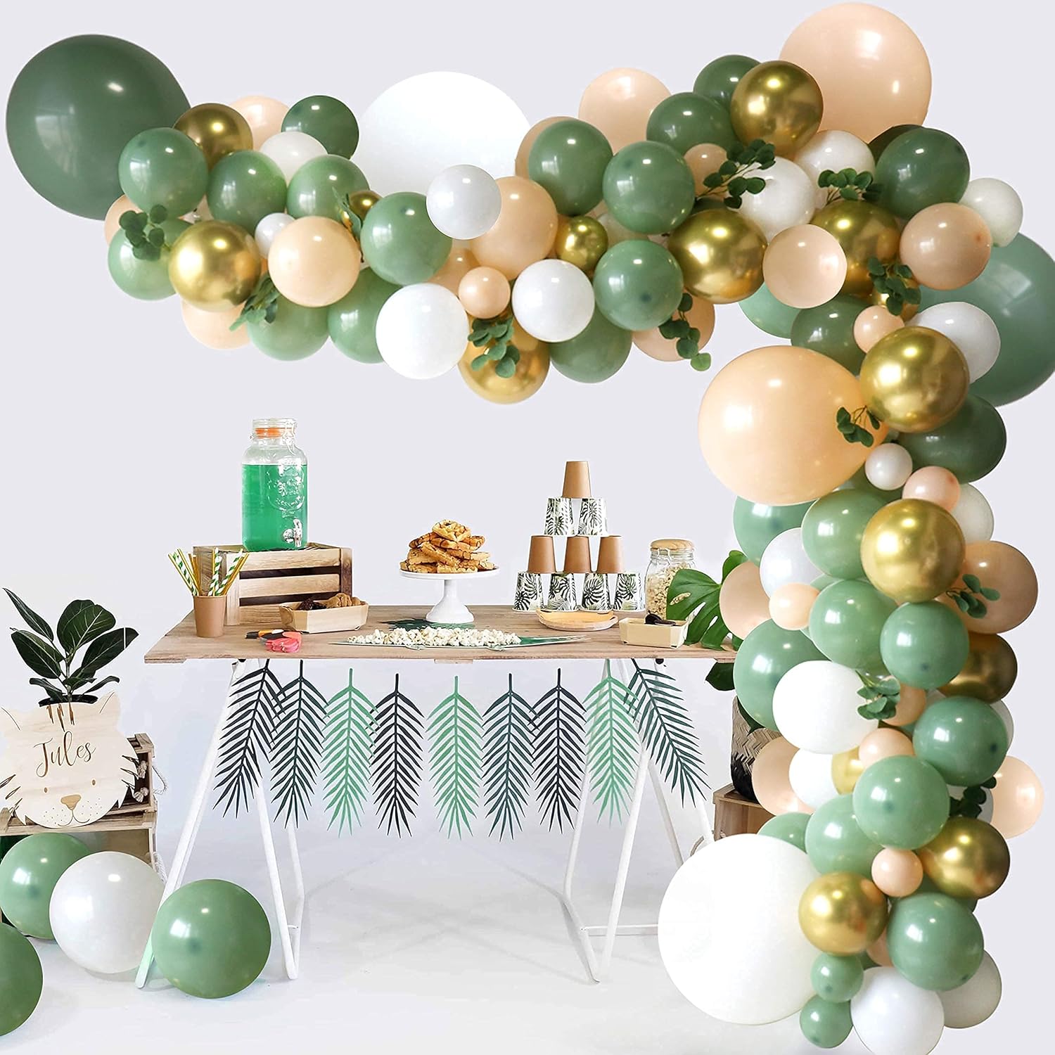 Sage Green Baby Shower Boxes + Sage Green Balloon Garland Kit +White Oh Baby Sign for for Baby Shower Backdrop,Gender Reveal Party Supplies