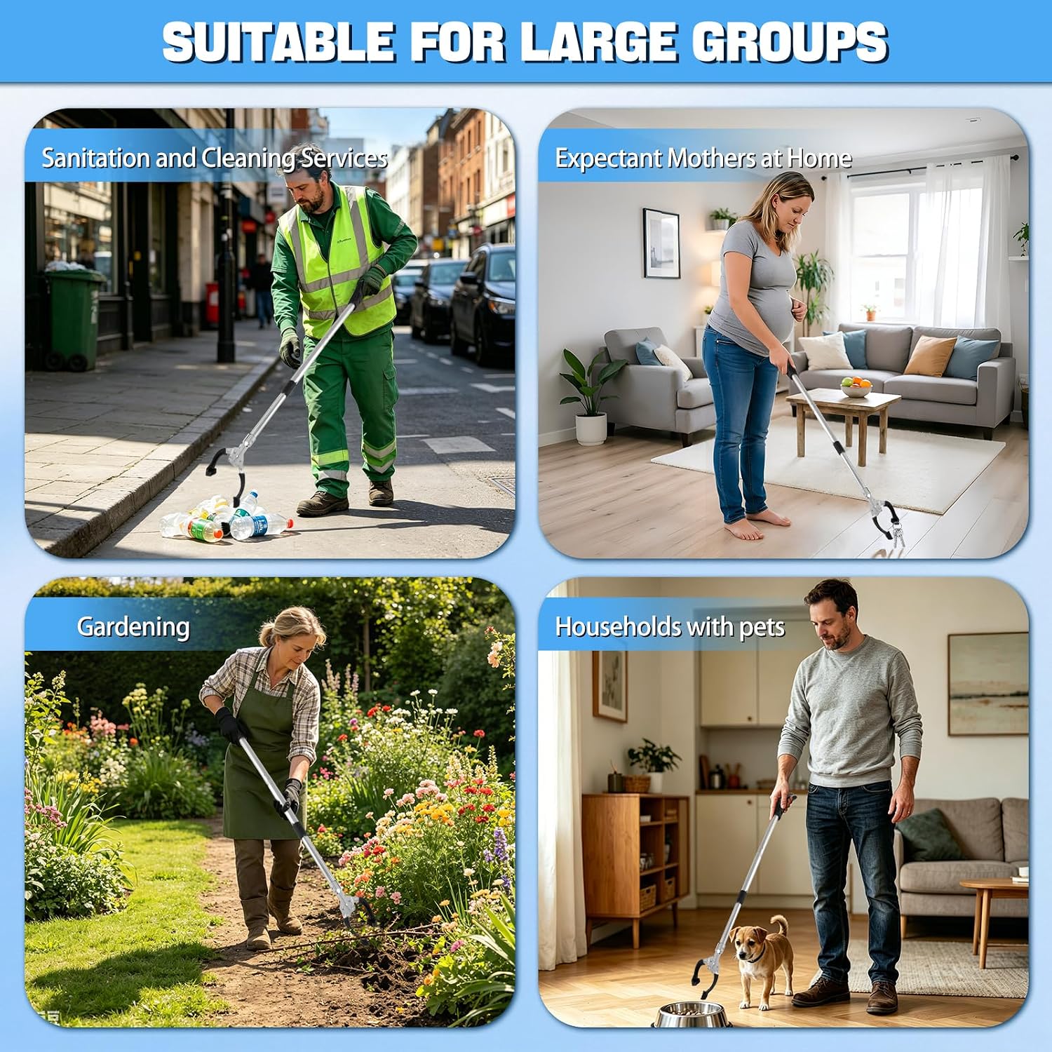 Trash Picker Upper Grabber Trash Grabber Tool 38-Inch Silver Aluminum Alloy Foldable Allows You to Pick Up Debris from A Distance Without Bending Over Ideal for Cleaning Tasks
