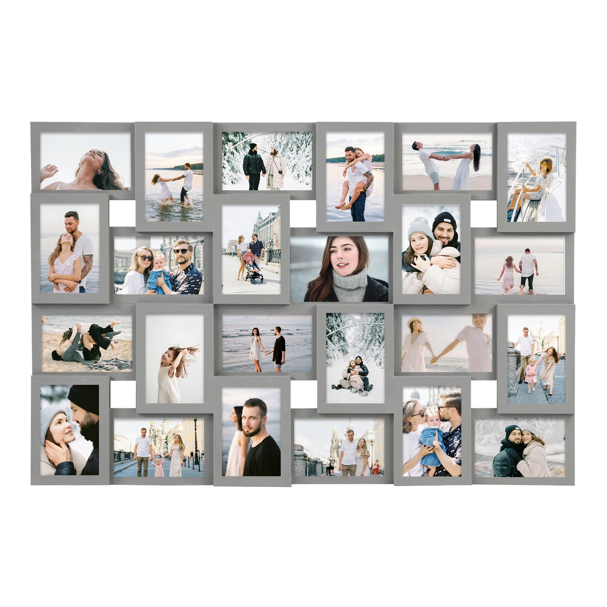 Jerry & Maggie - Photo Frame Gray Classic 22 x 34 Picture Frame Selfie Gallery Collage Collection Wall Hanging For 6x4 Photo - 24 Sockets Union Display Picture Frame Memories - Wall Mounting Design